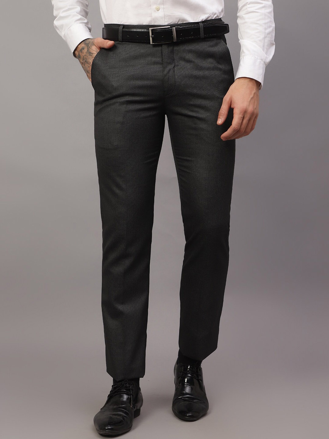 

Cantabil Men Mid-Rise Formal Trousers, Grey