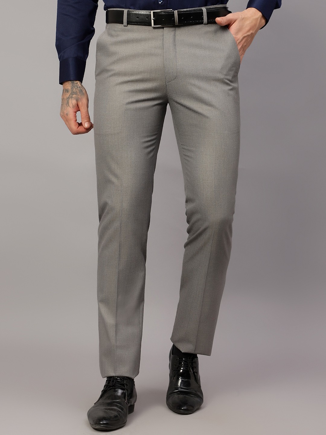 

Cantabil Men Mid-Rise Formal Trousers, Grey