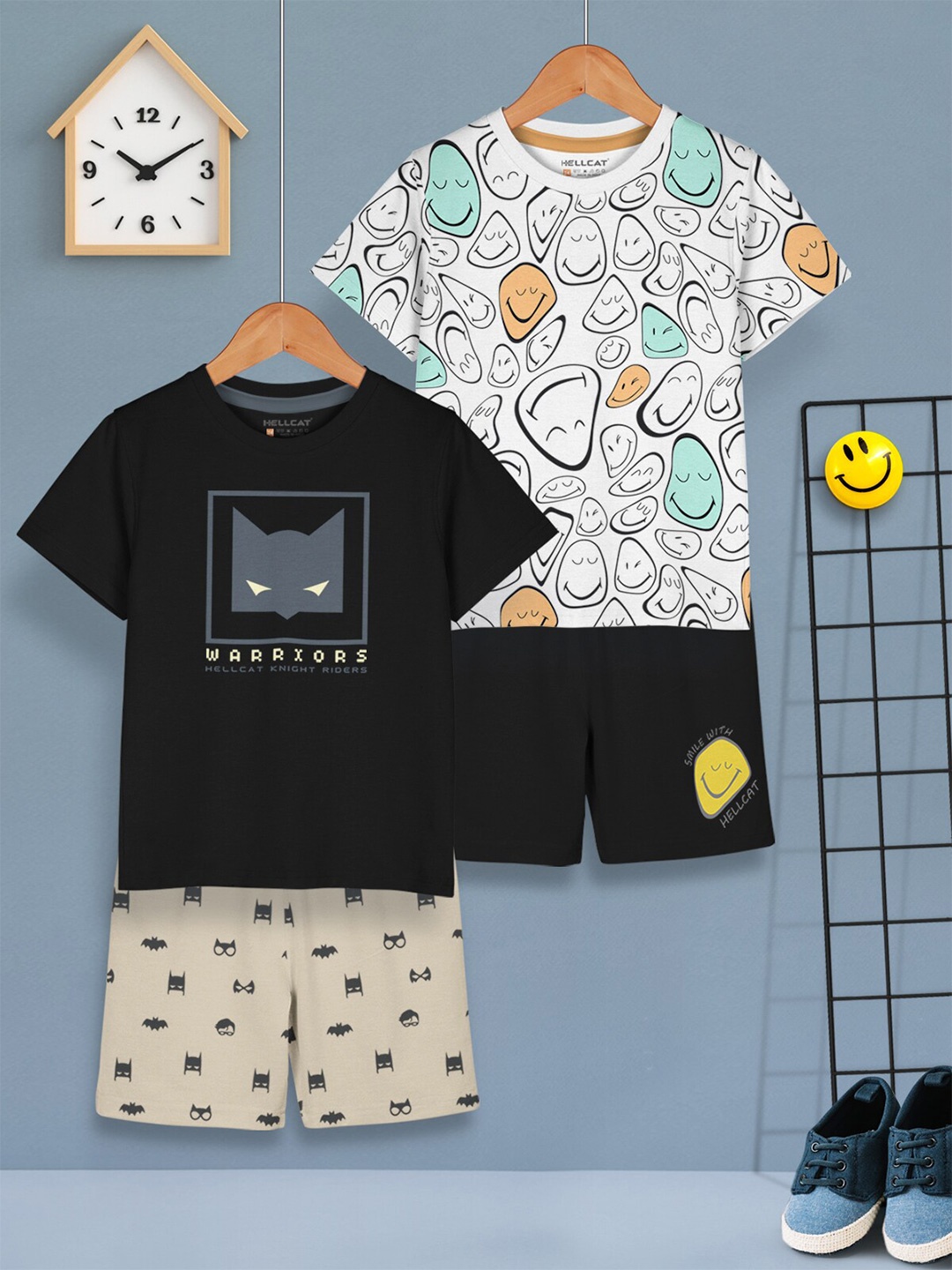 

HELLCAT Boys Pack Of 2 Printed T-shirt with Shorts, Black