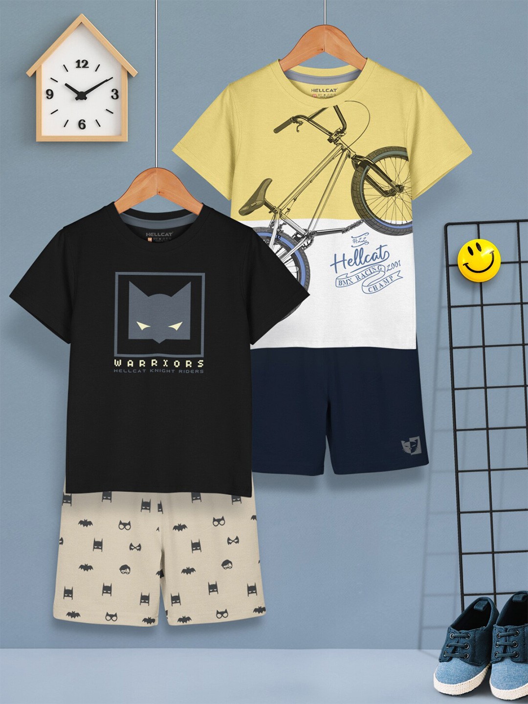 

HELLCAT Boys Pack Of 2 Printed T-shirt with Shorts, Black