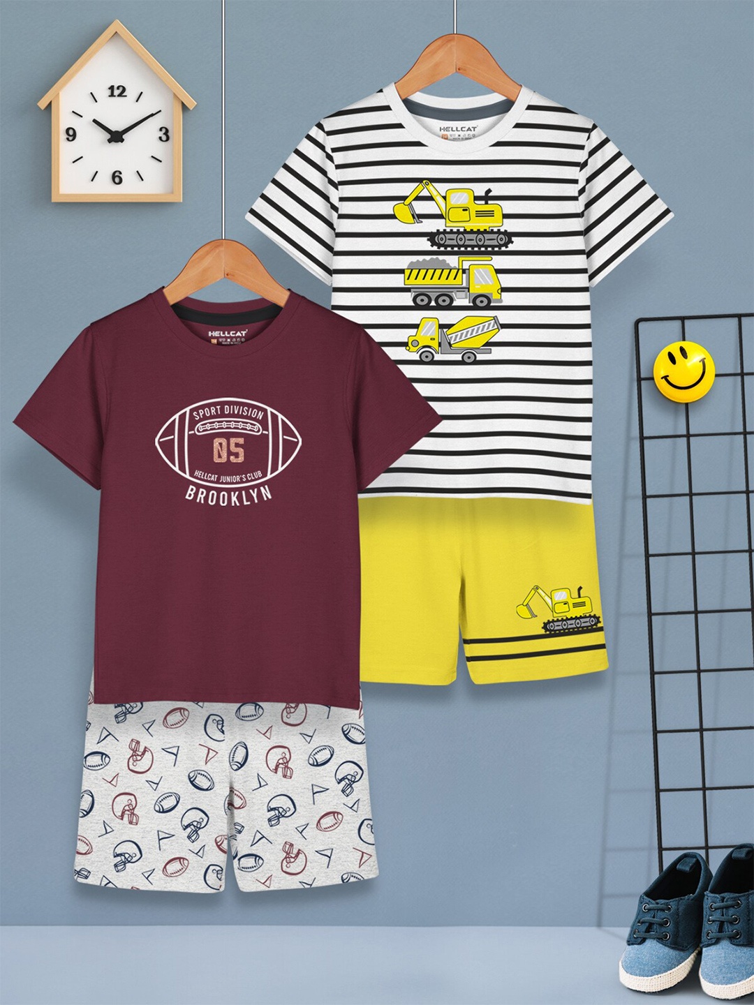 

HELLCAT Boys Pack Of 2 Printed T-shirt with Shorts, White