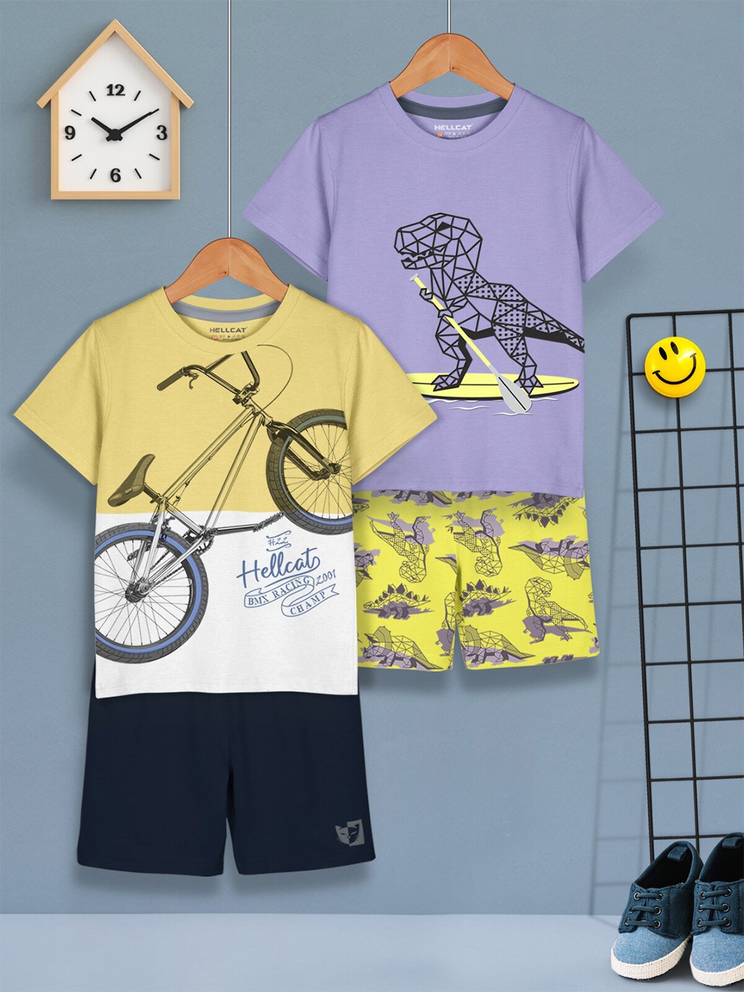 

HELLCAT Boys Pack Of 2 Printed T-shirt with Shorts, Lavender