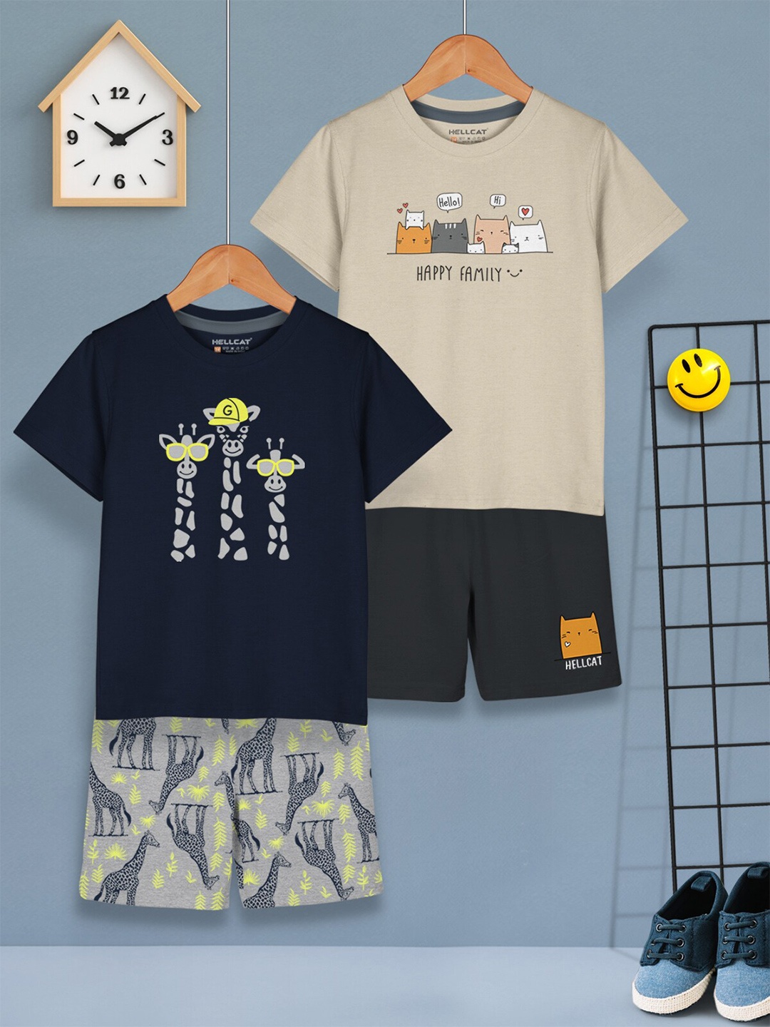

HELLCAT Pack 2 Boys Printed T-shirt with Shorts, Black