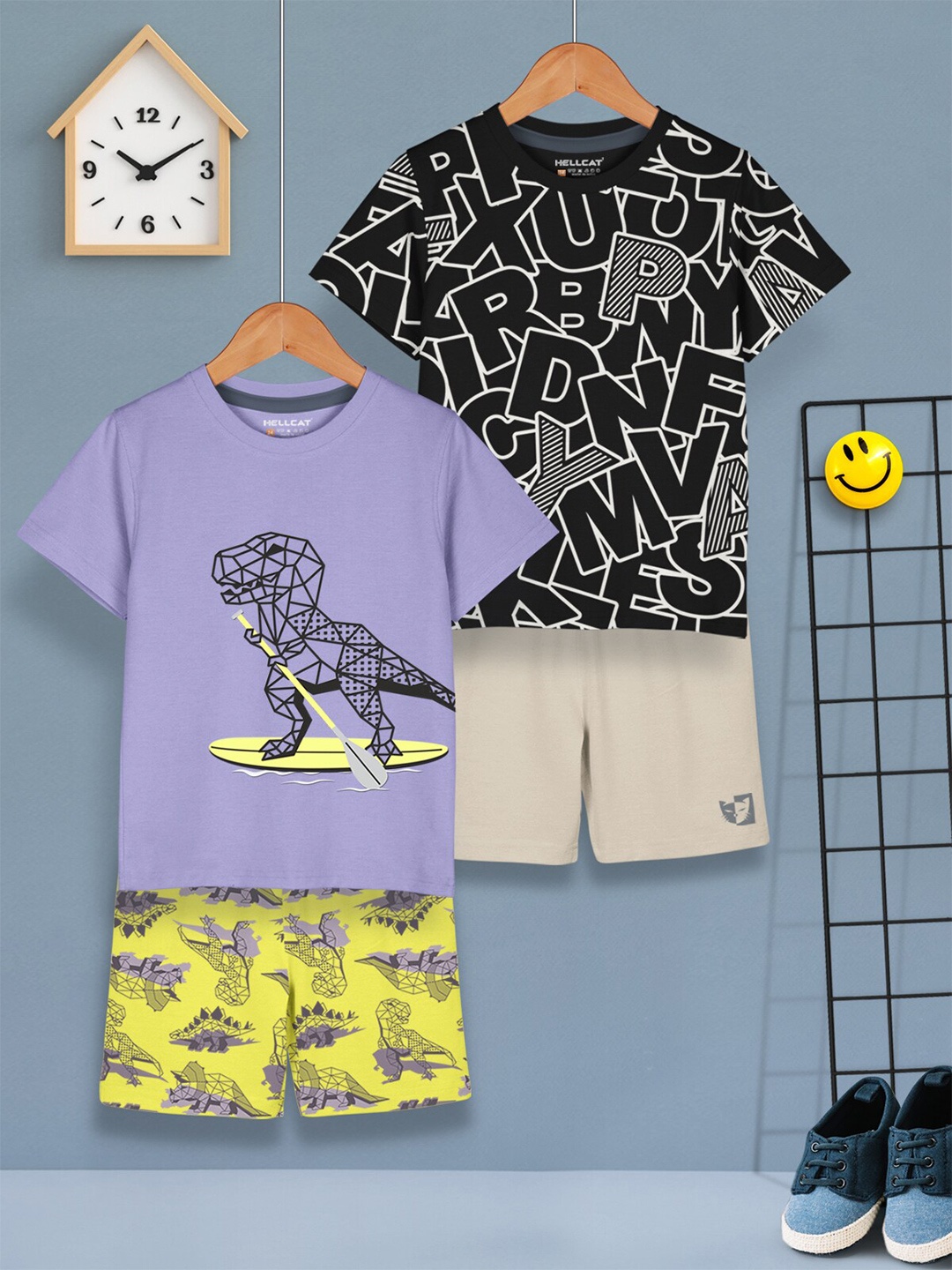 

HELLCAT Boys Pack Of 2 Printed T-shirt with Shorts, Black