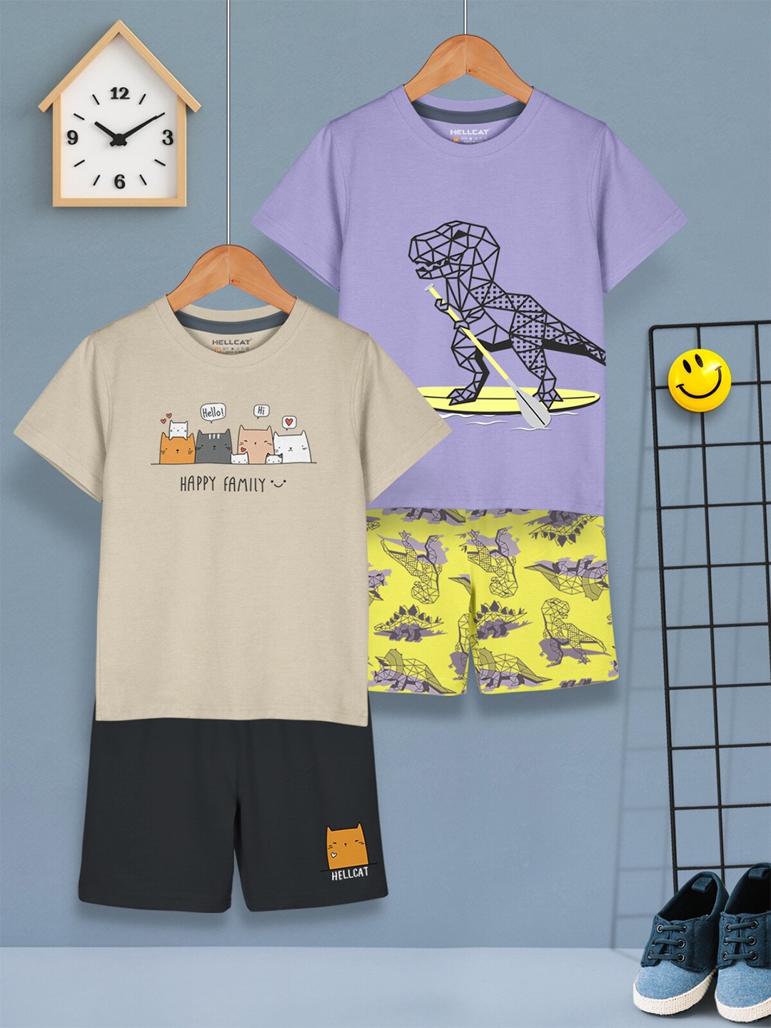 

HELLCAT Boys Pack Of 2 Printed T-shirt with Shorts, Lavender