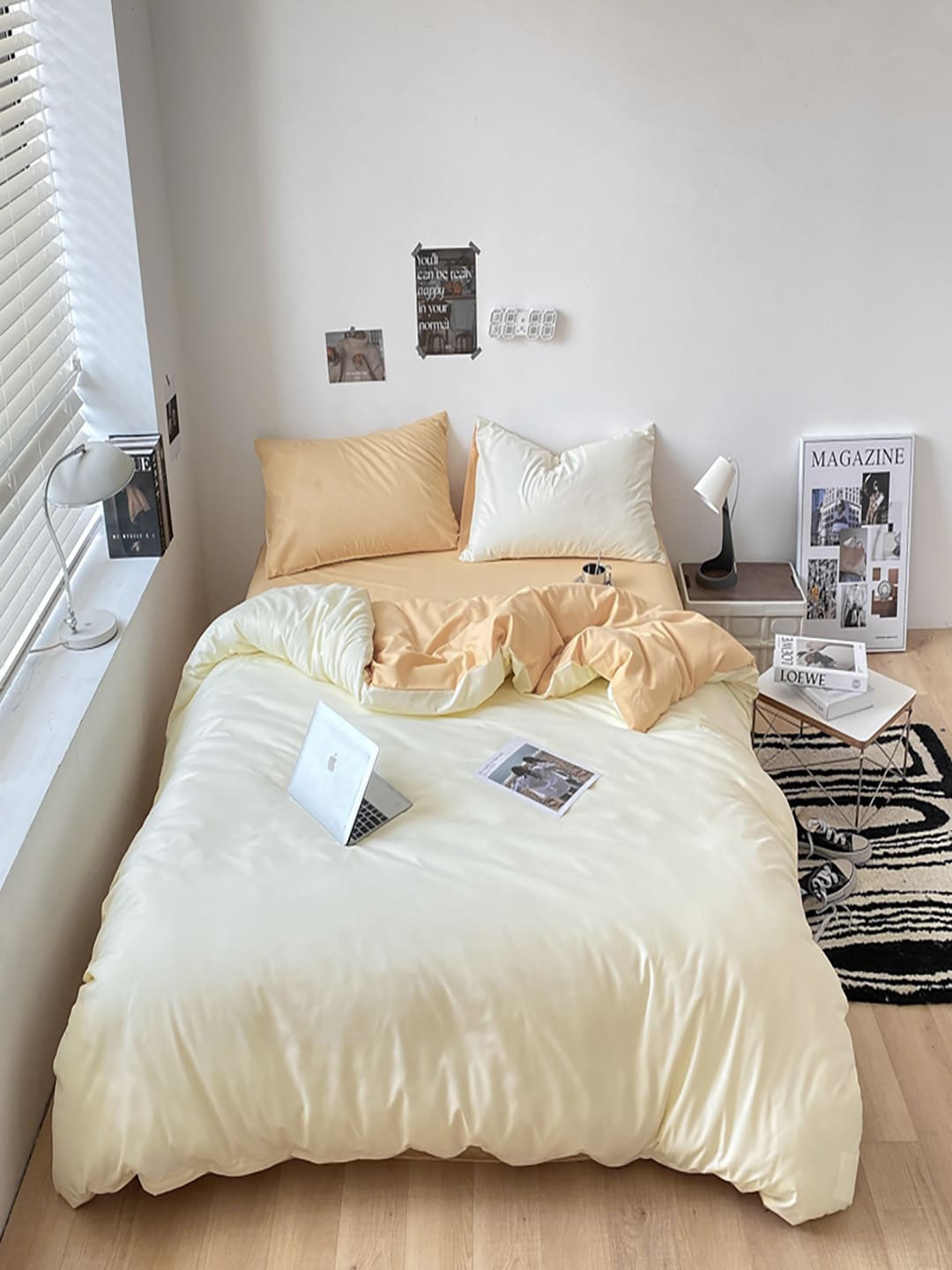 

JC HOME Orange & White AC Room Bedding Set