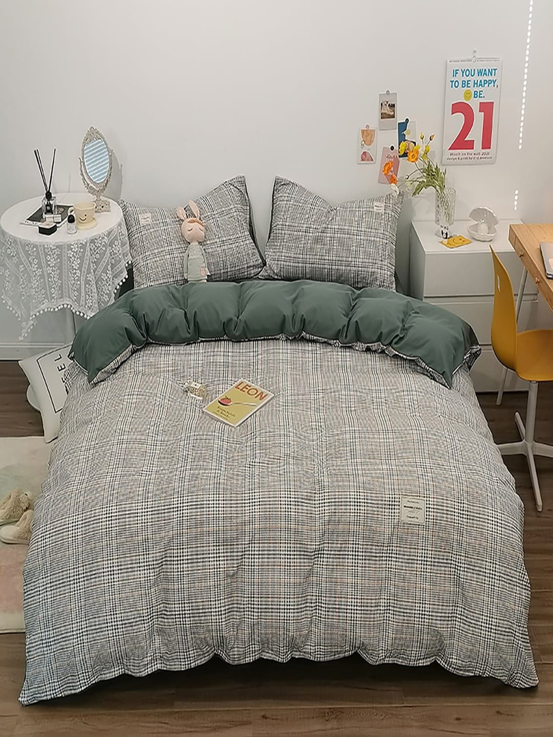 

JC HOME Green 4 Pieces Checked Bedding Set