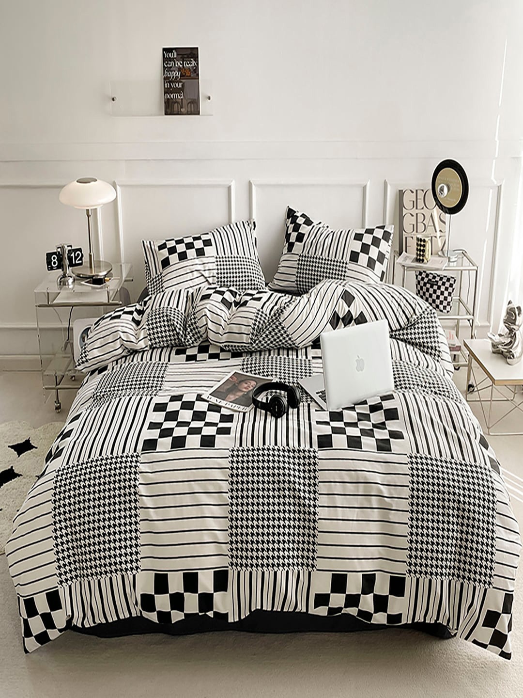 

JC HOME Grey 4 Pieces Geometric Printed Bedding Set