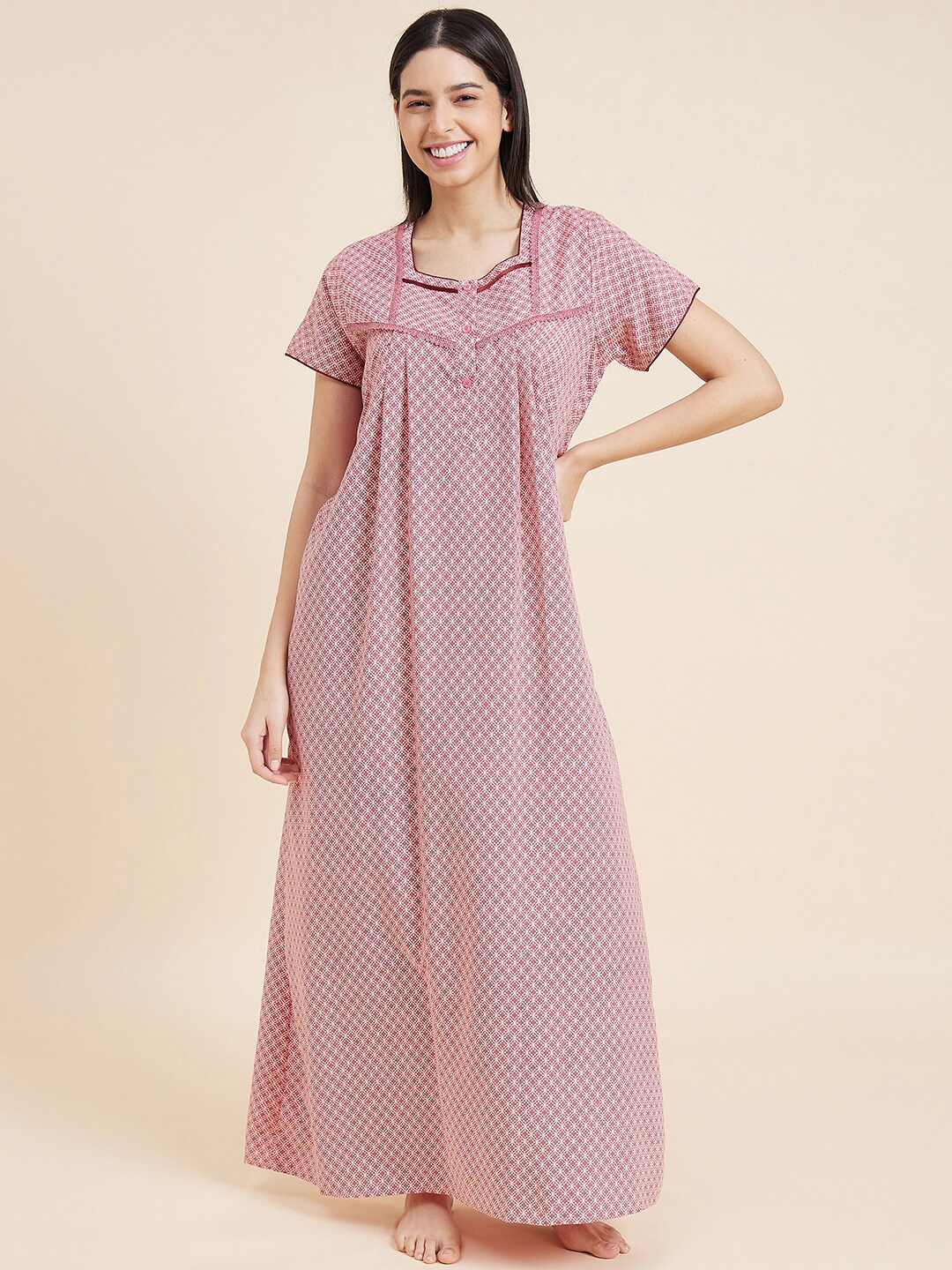 

Sweet Dreams Rose Geometric Printed Maxi Nightdress
