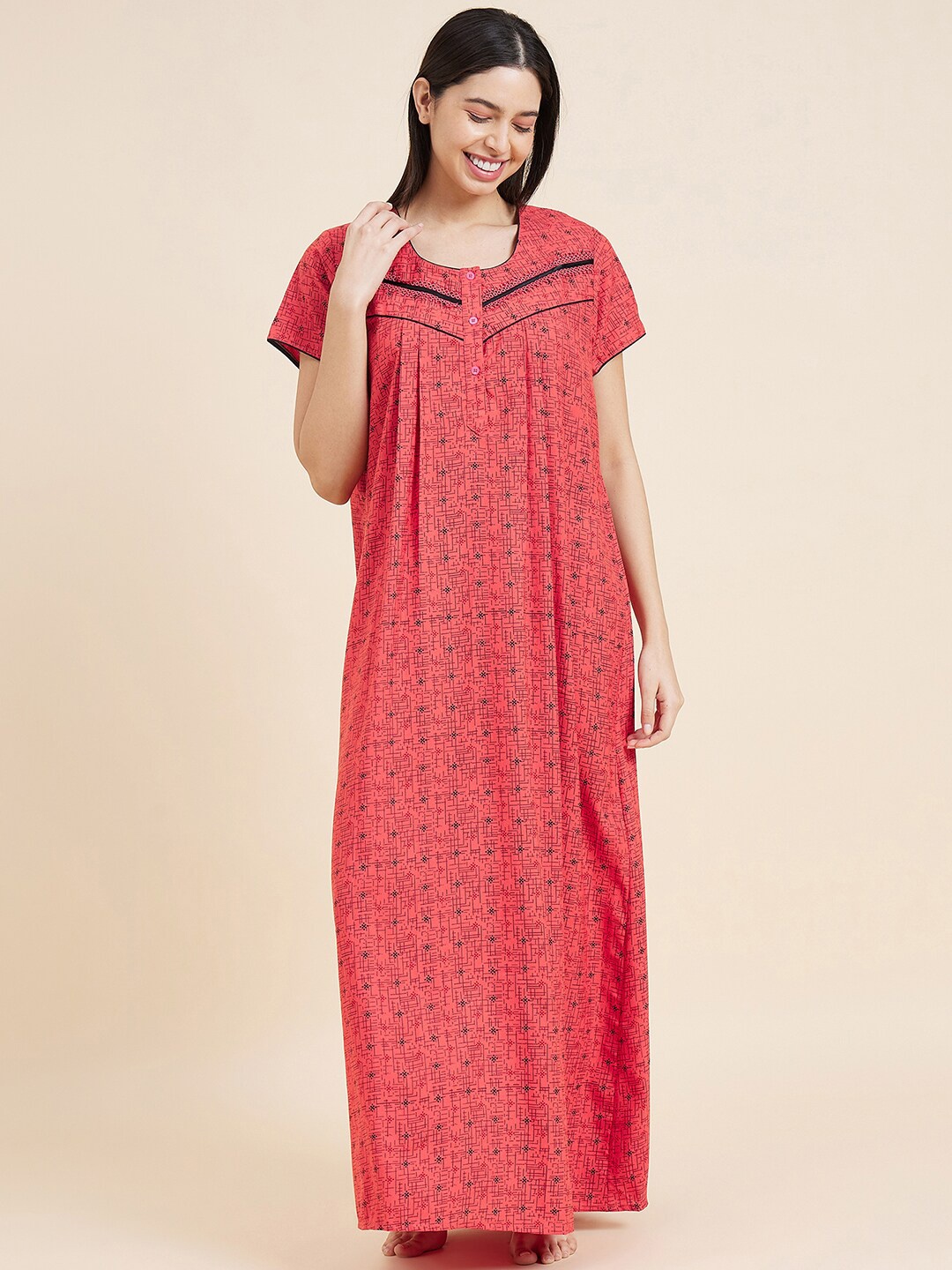 

Sweet Dreams Orange Coloured Geometric Printed Maxi Nightdress