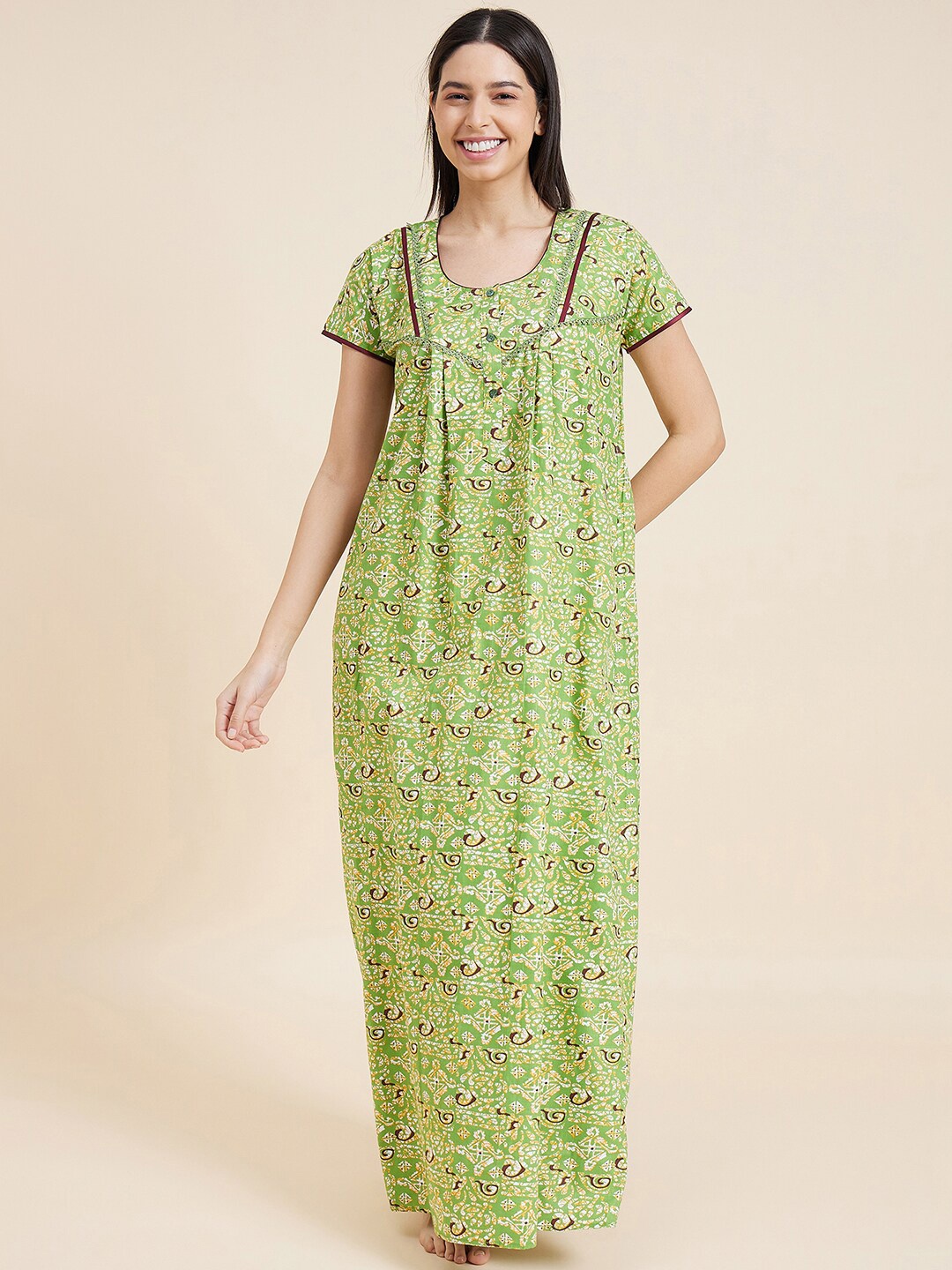 

Sweet Dreams Green Floral Printed Maxi Nightdress