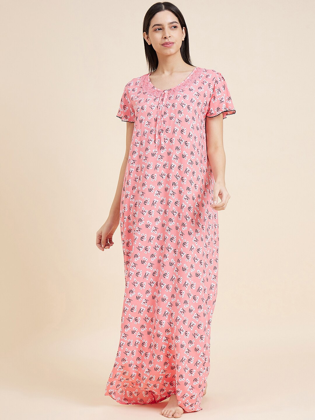 

Sweet Dreams Peach Coloured Floral Printed Maxi Nightdress