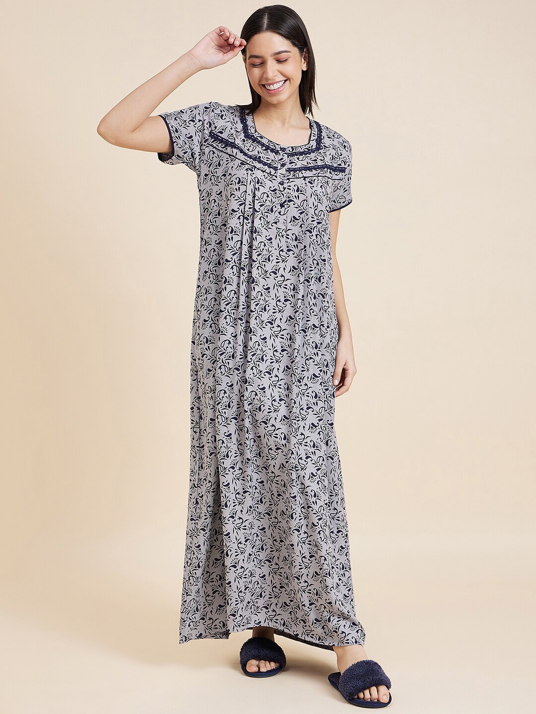 

Sweet Dreams Ethnic Motifs Printed Maxi Nightdress, Blue