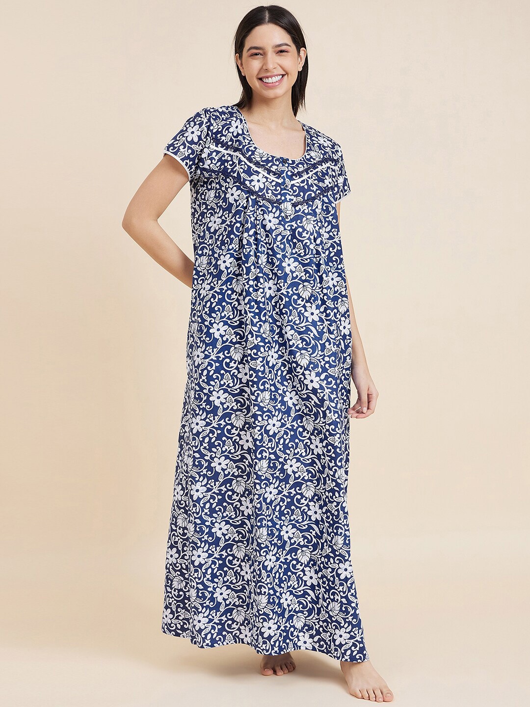 

Sweet Dreams Navy Blue Floral Printed Maxi Nightdress