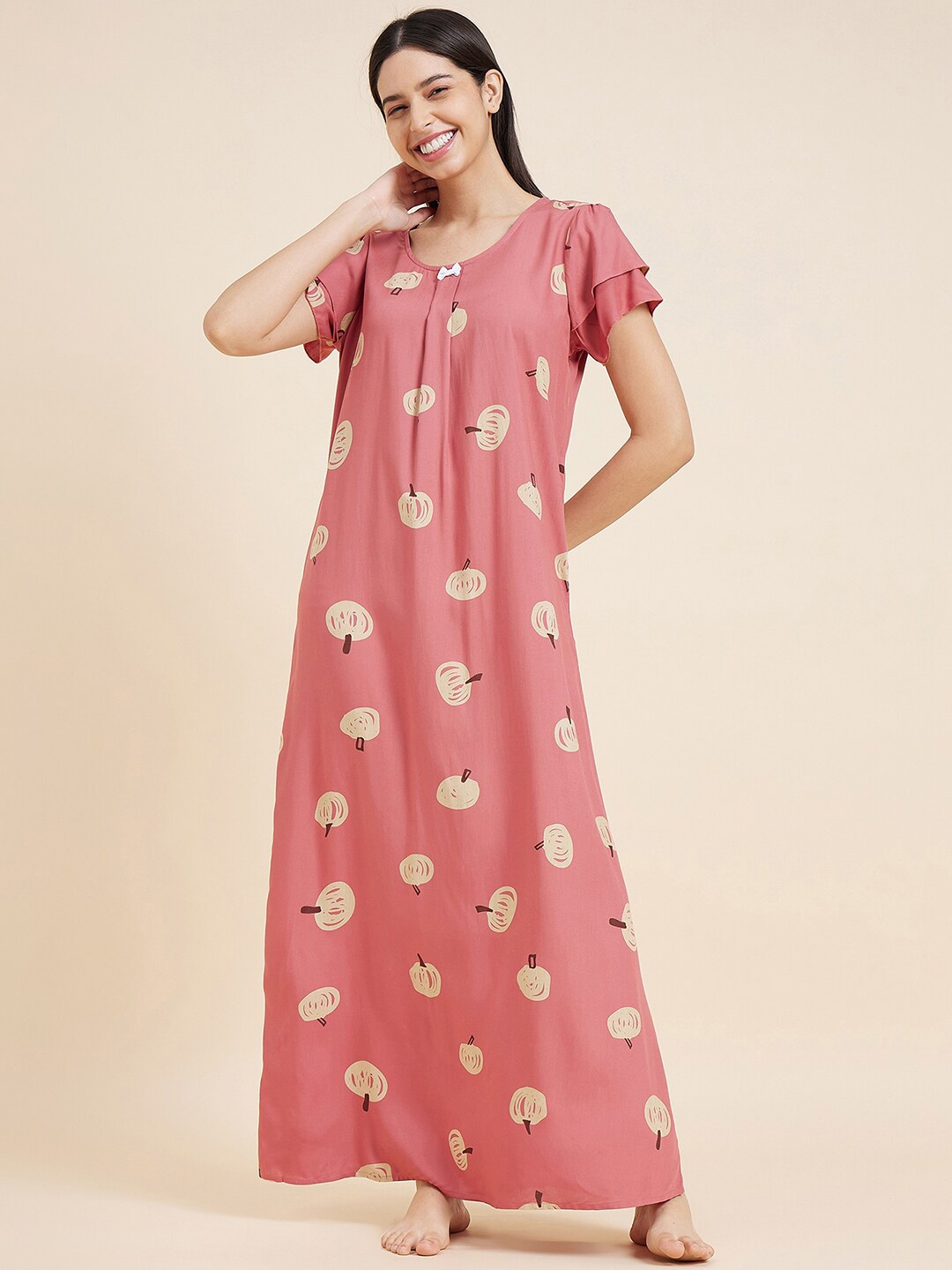 

Sweet Dreams Rose Coloured Conversational Printed Maxi Nightdress