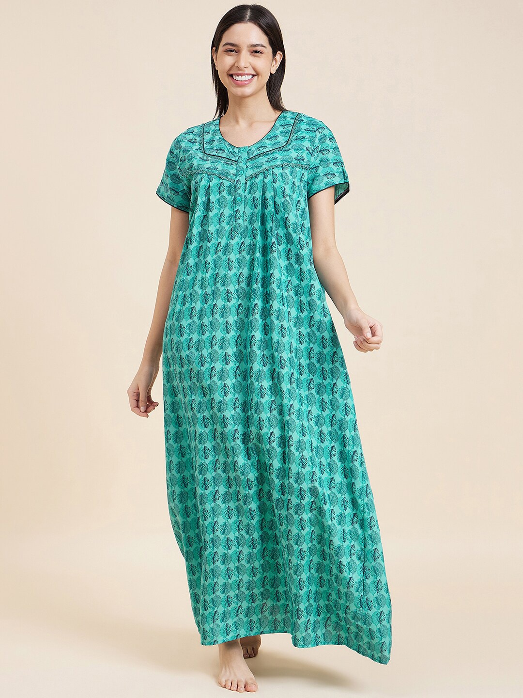 

Sweet Dreams Green Floral Printed Maxi Nightdress