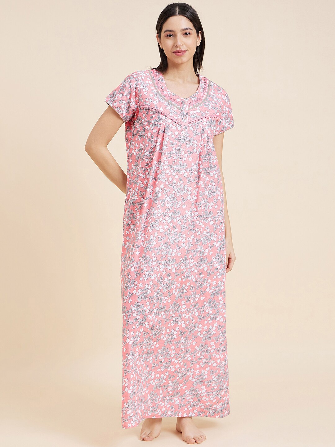 

Sweet Dreams Peach Coloured Floral Printed Maxi Nightdress