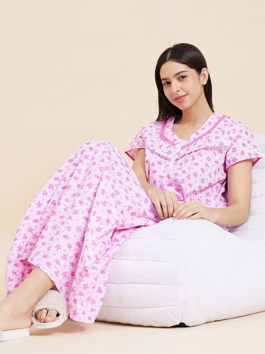 

Sweet Dreams Pink Floral Printed Maxi Nightdress