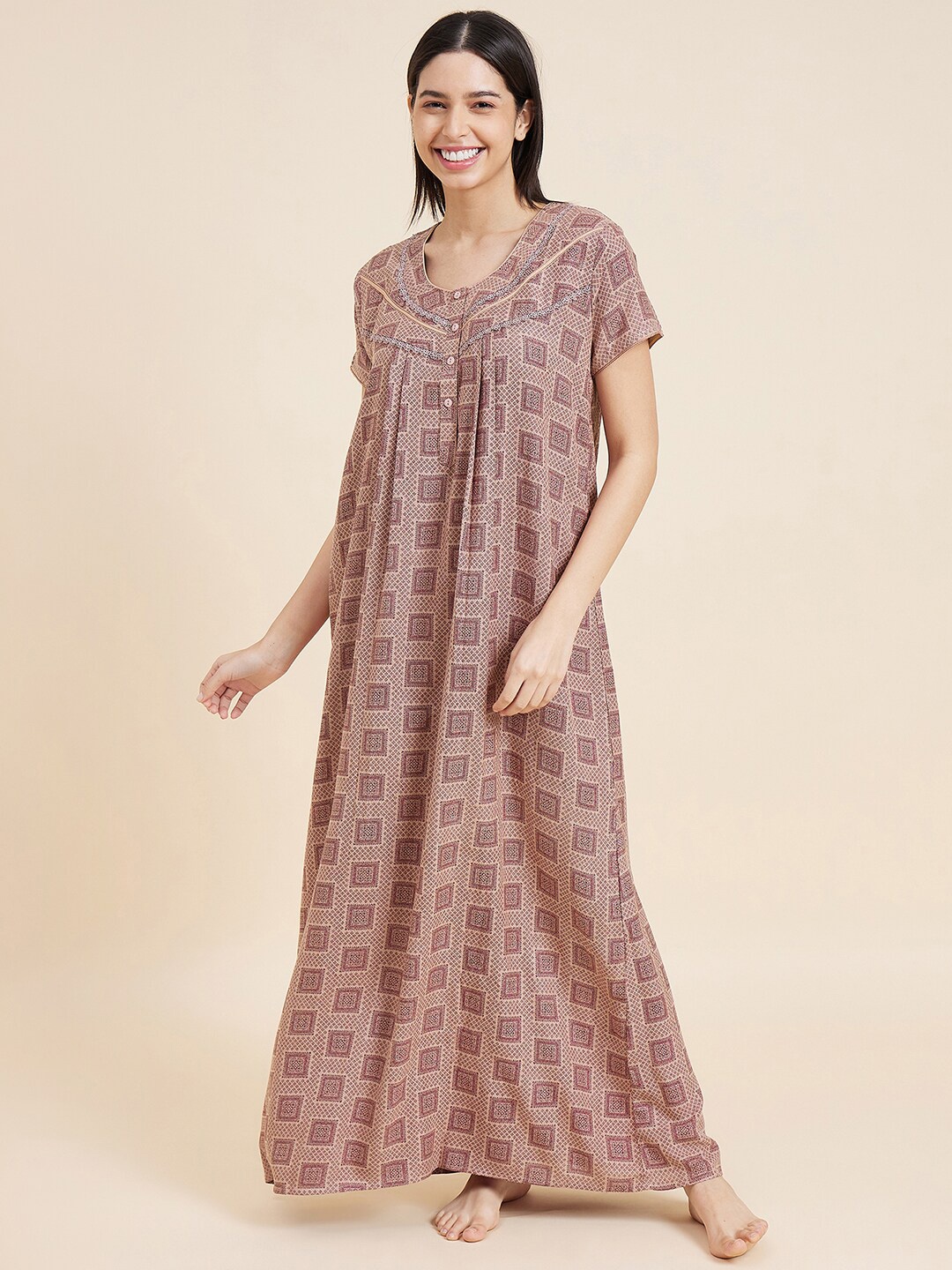 

Sweet Dreams Geometric Printed Maxi Nightdress, Brown