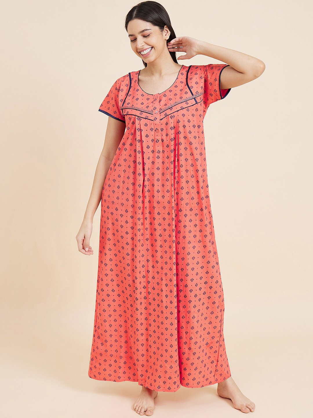 

Sweet Dreams Orange Coloured Floral Printed Maxi Nightdress