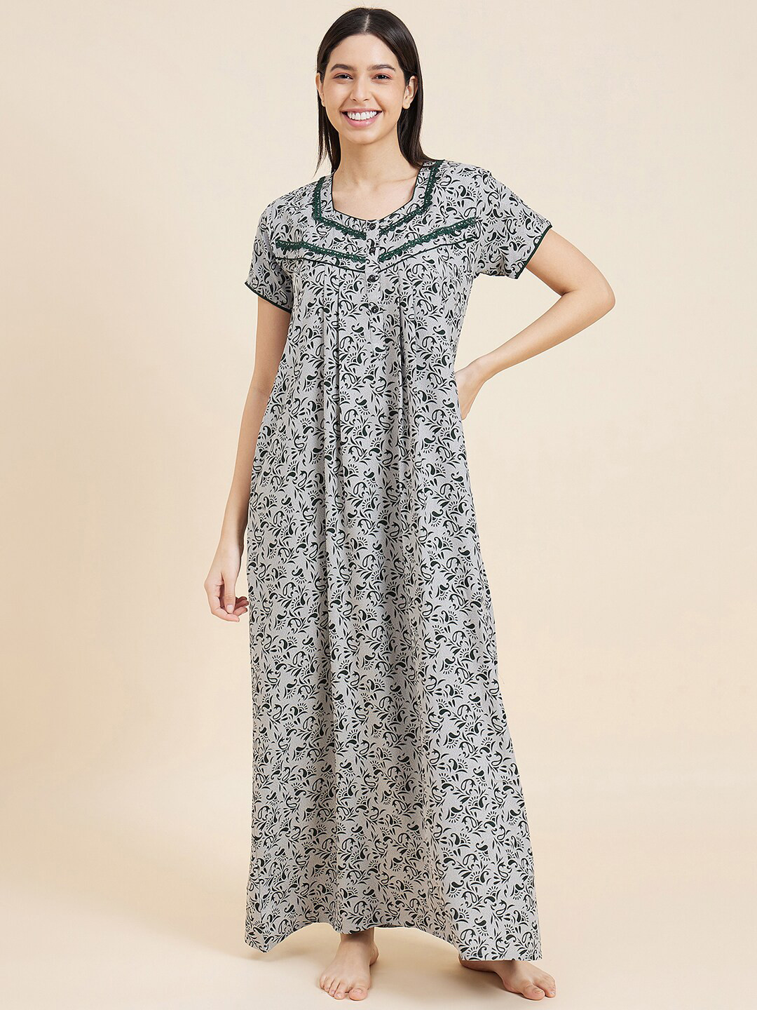 

Sweet Dreams Green Floral Printed Maxi Nightdress