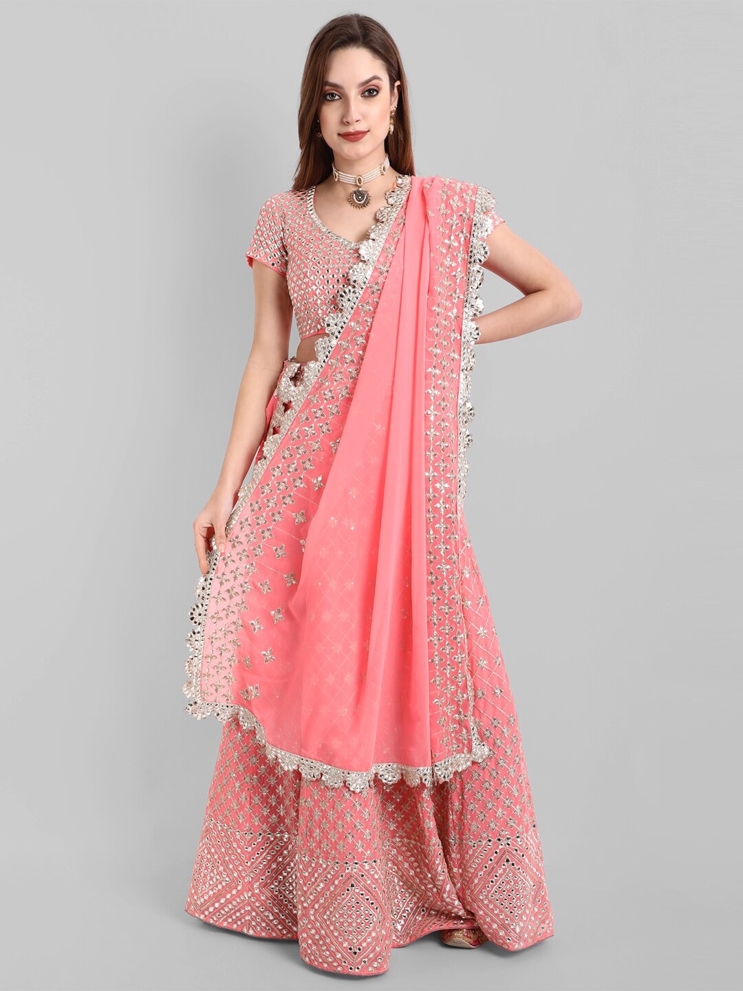 

TIKODI Embroidered Sequinned Semi-Stitched Lehenga & Unstitched Blouse With Dupatta, Pink