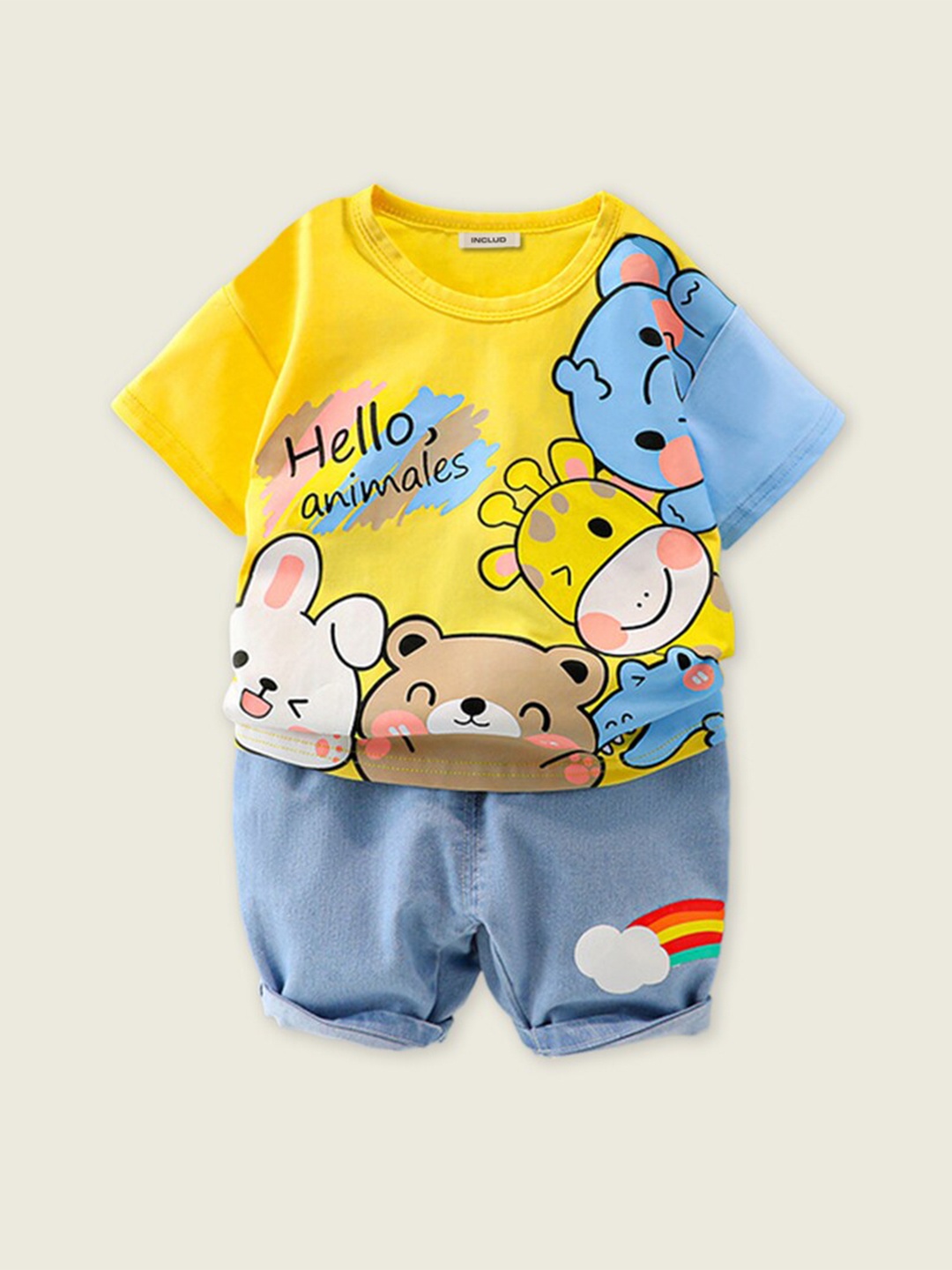 

INCLUD Boys Printed T-shirt with Shorts, Yellow