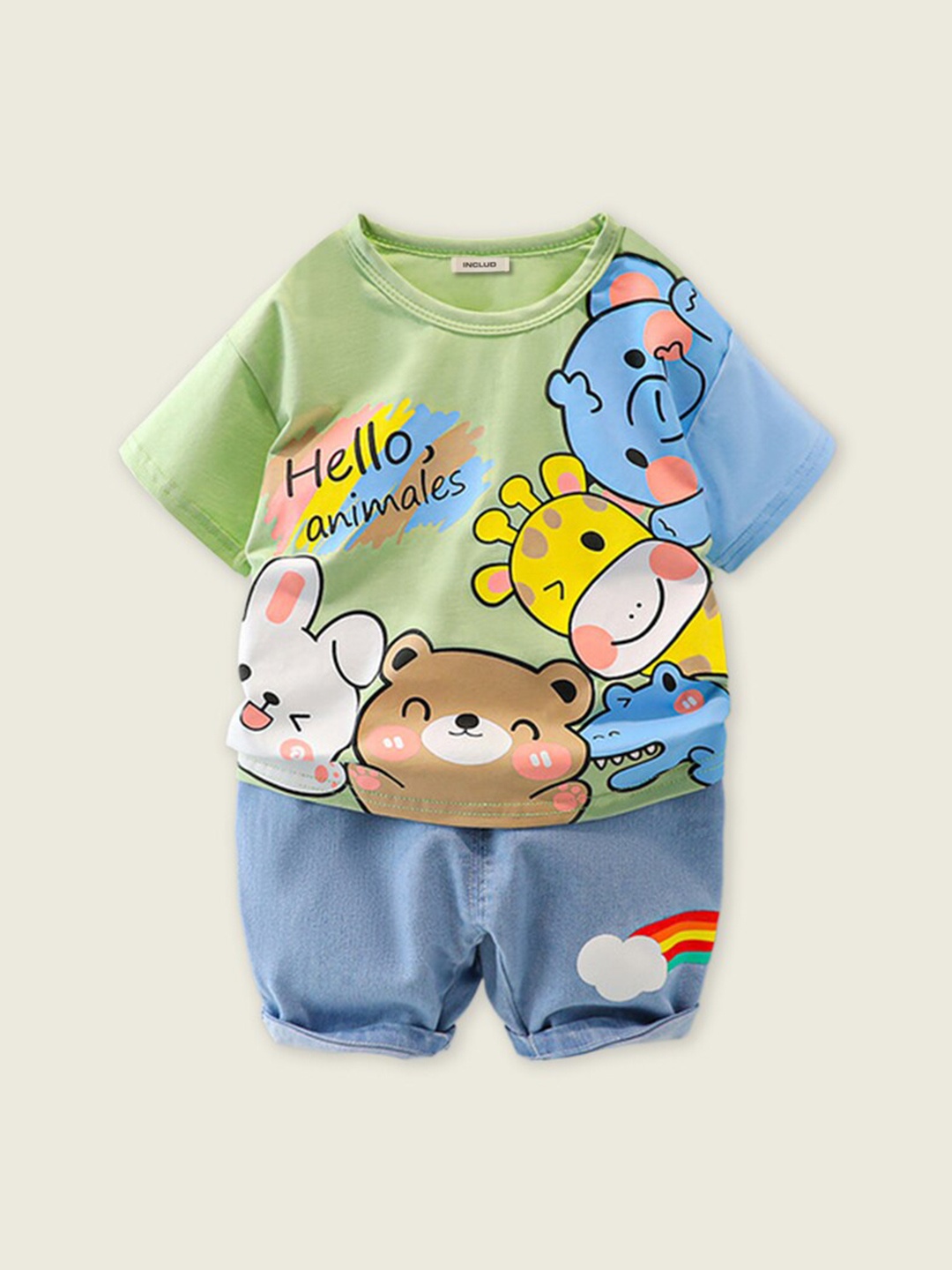 

INCLUD Boys Printed T-shirt with Shorts, Green
