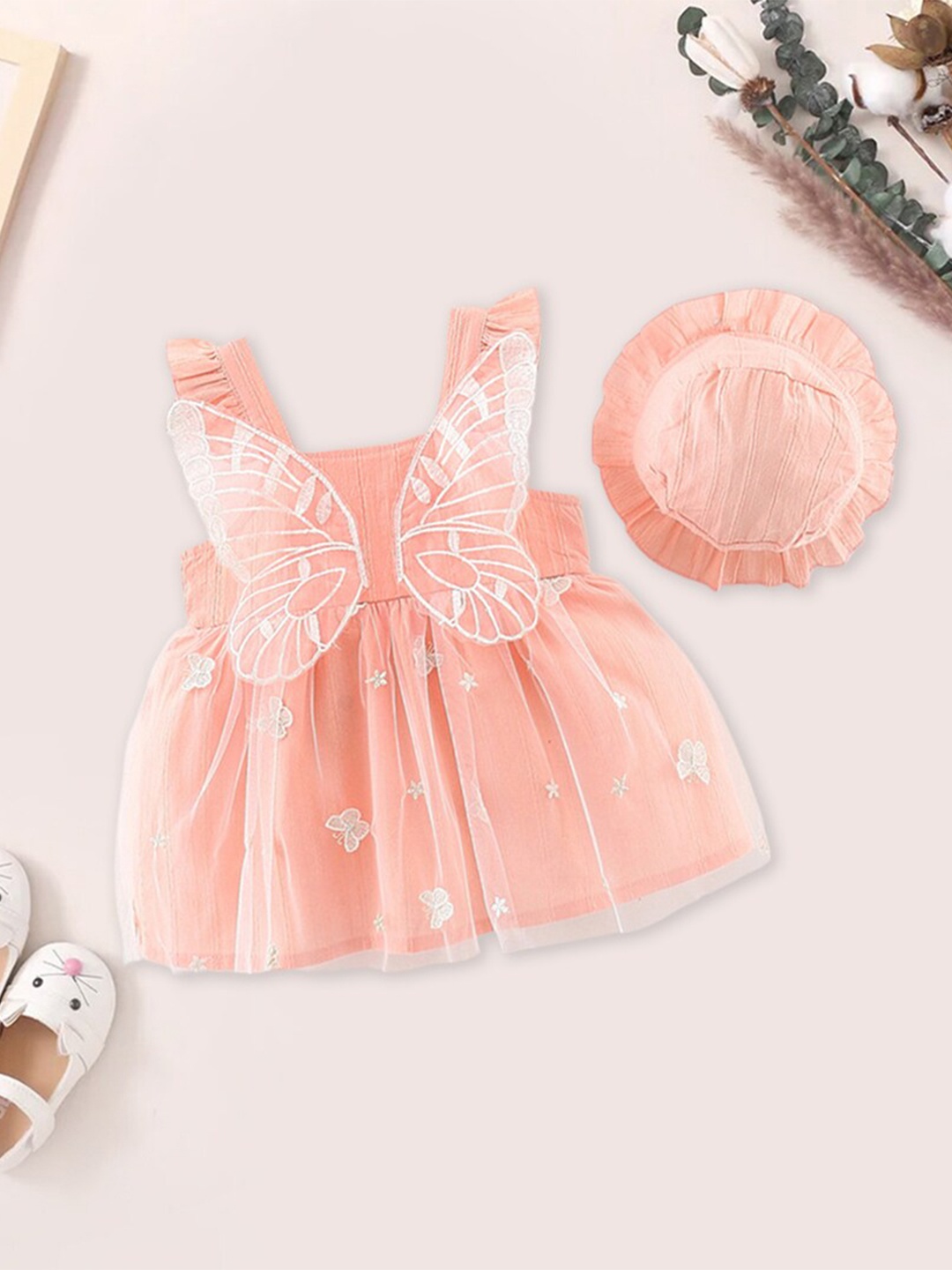 

INCLUD Girls Butterfly Embroidered Applique Net Fit & Flare Dress, Pink