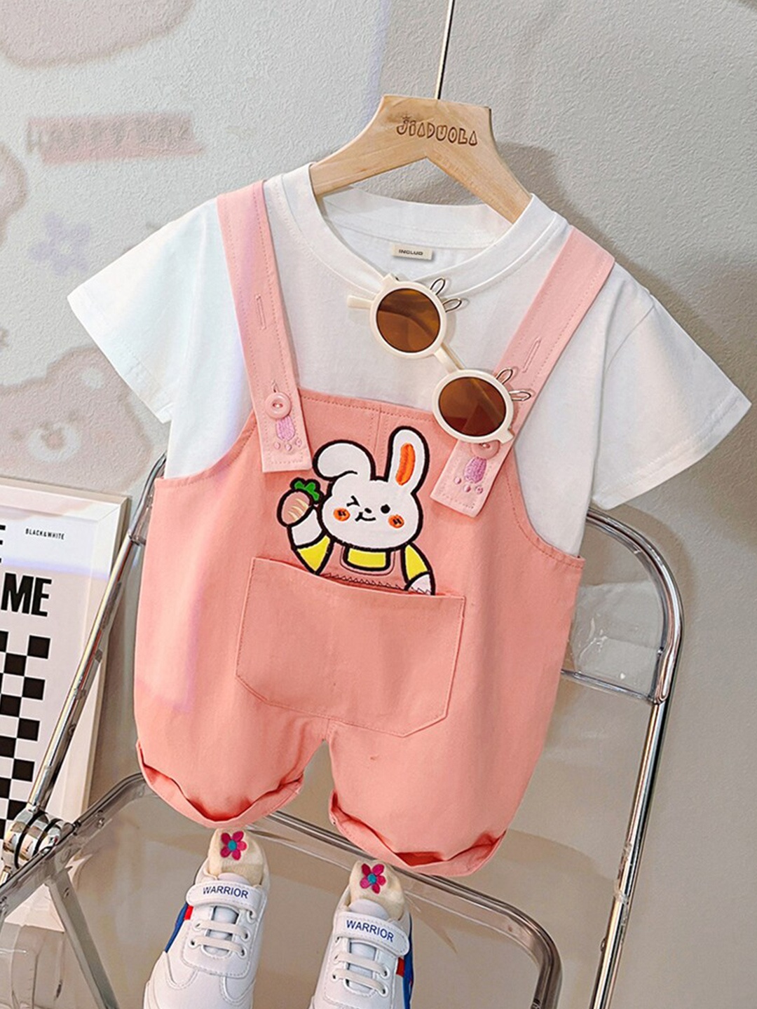 

INCLUD Boys Graphic Printed Cotton Dungaree With T-Shirt, Pink
