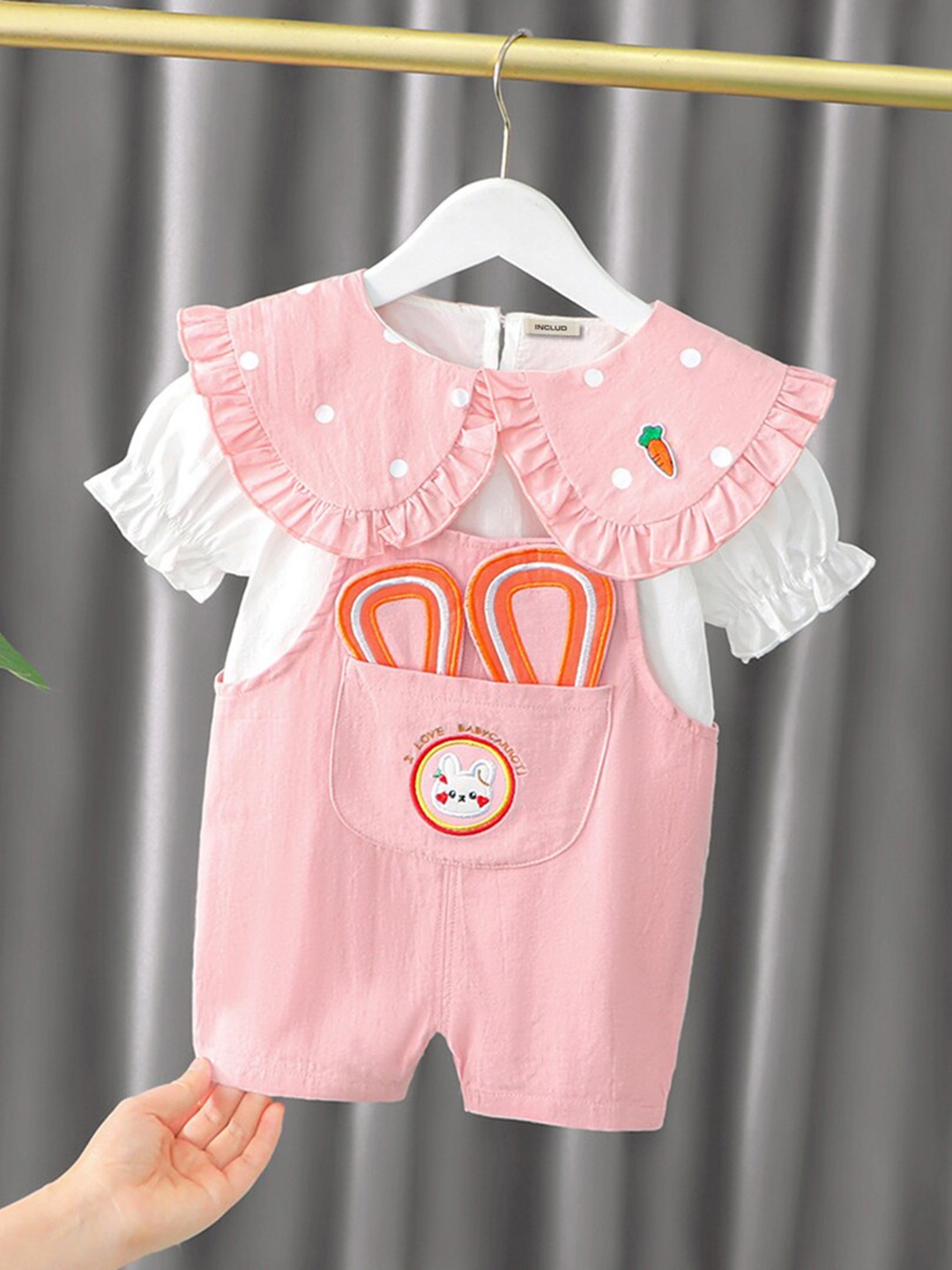 

INCLUD Girls Graphic Printed Dungaree With Top, Pink