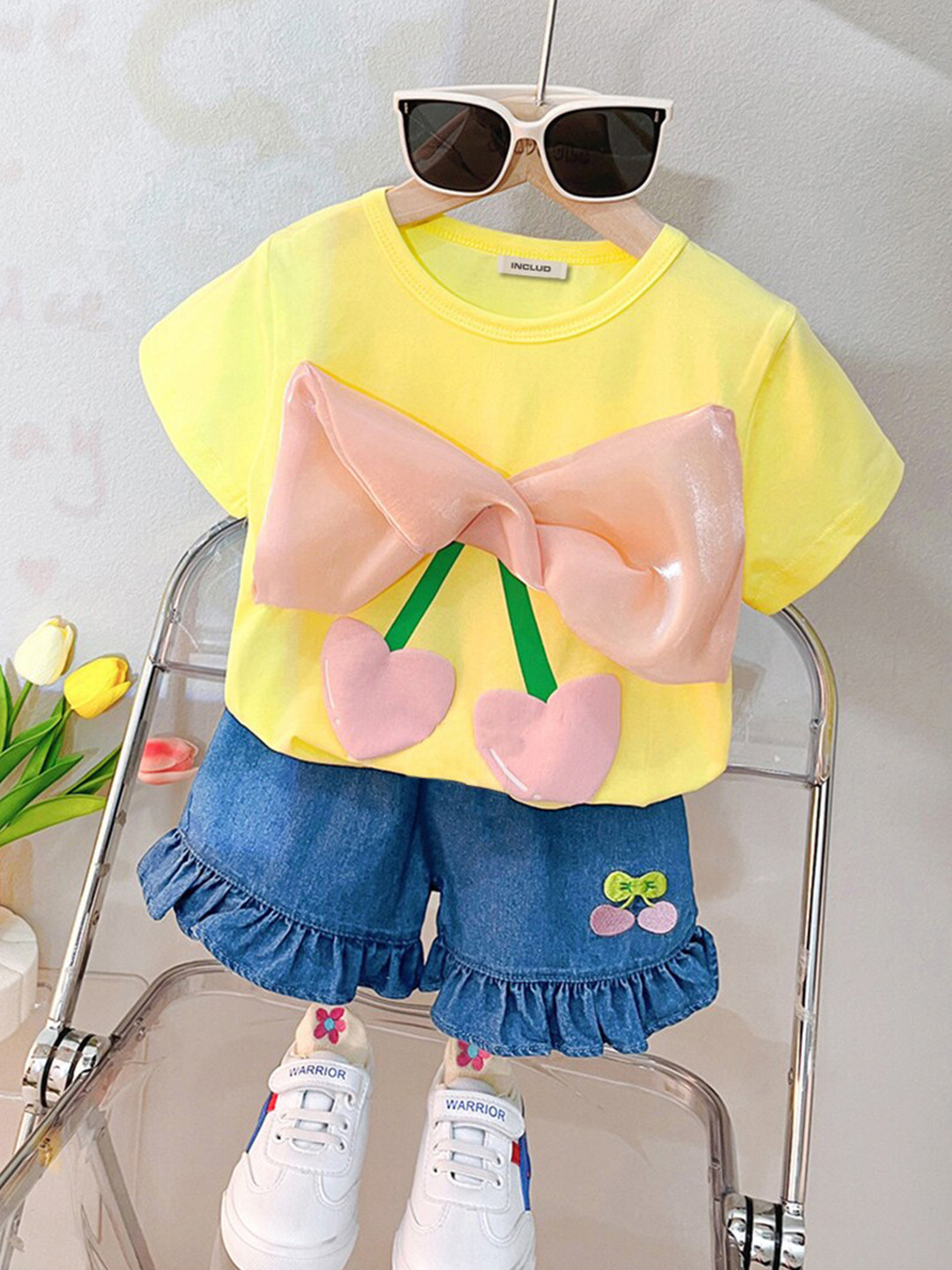 

INCLUD Girls Printed Top with Shorts, Yellow