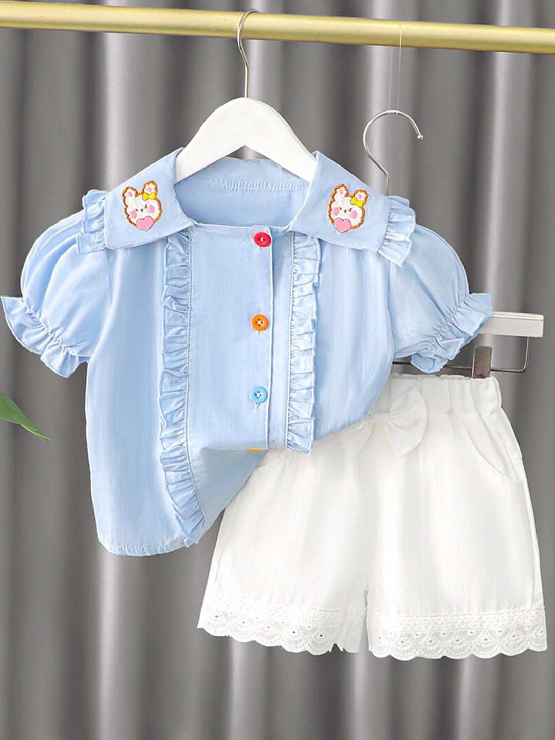 

INCLUD Girls Embroidered Top with Shorts, Blue