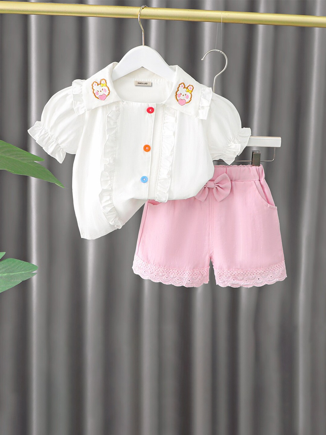 

INCLUD Girls Shirt Collar Top with Shorts, White