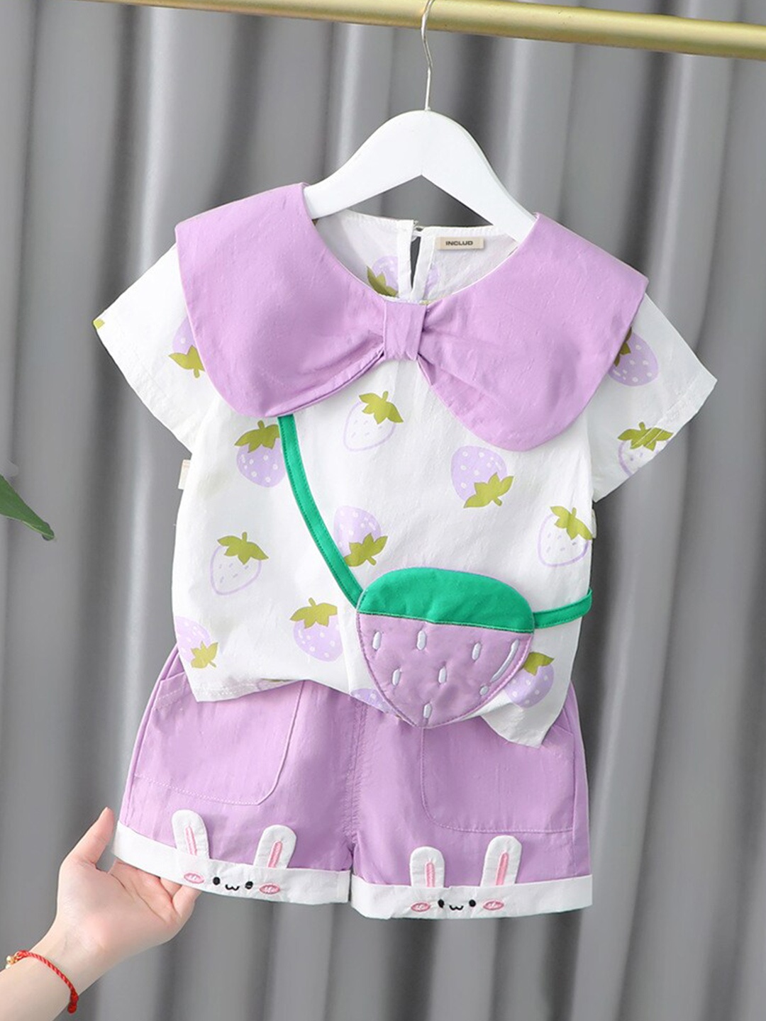 

INCLUD Girls Conversational Printed Top with Shorts, Purple