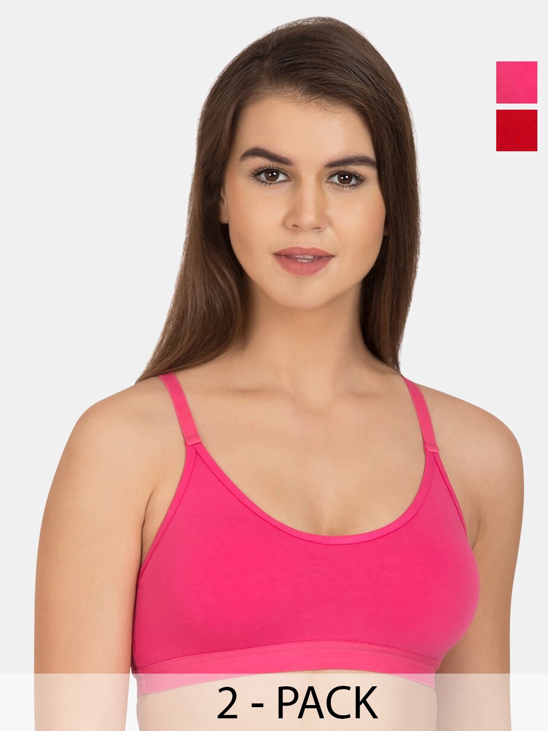 

Tweens Pack Of 2 Non Padded Cotton Beginners Sports Bra With All Day Comfort, Pink