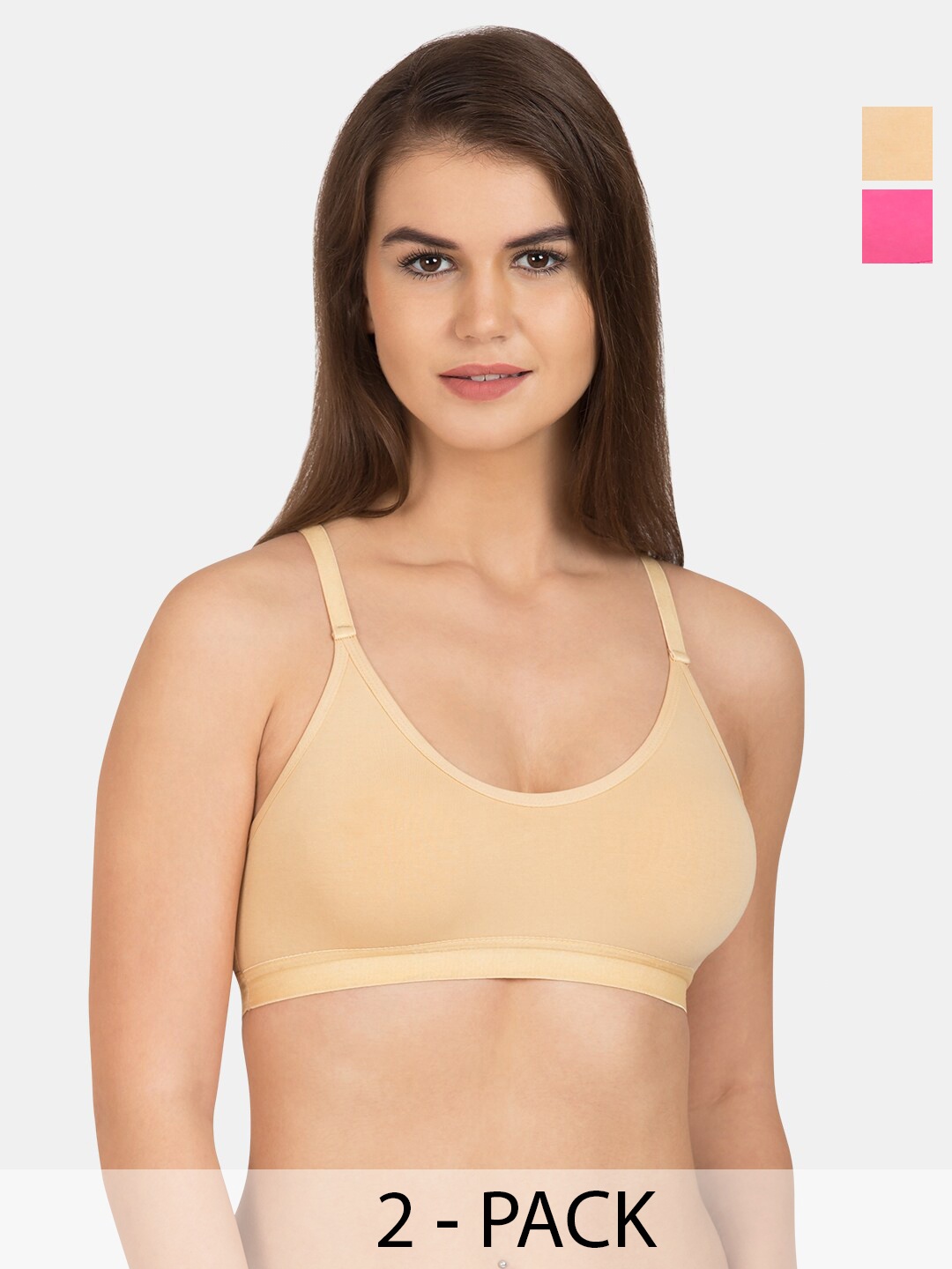

Tweens Pack Of 2 Non Padded Cotton Beginners Sports Bra With All Day Comfort, Nude