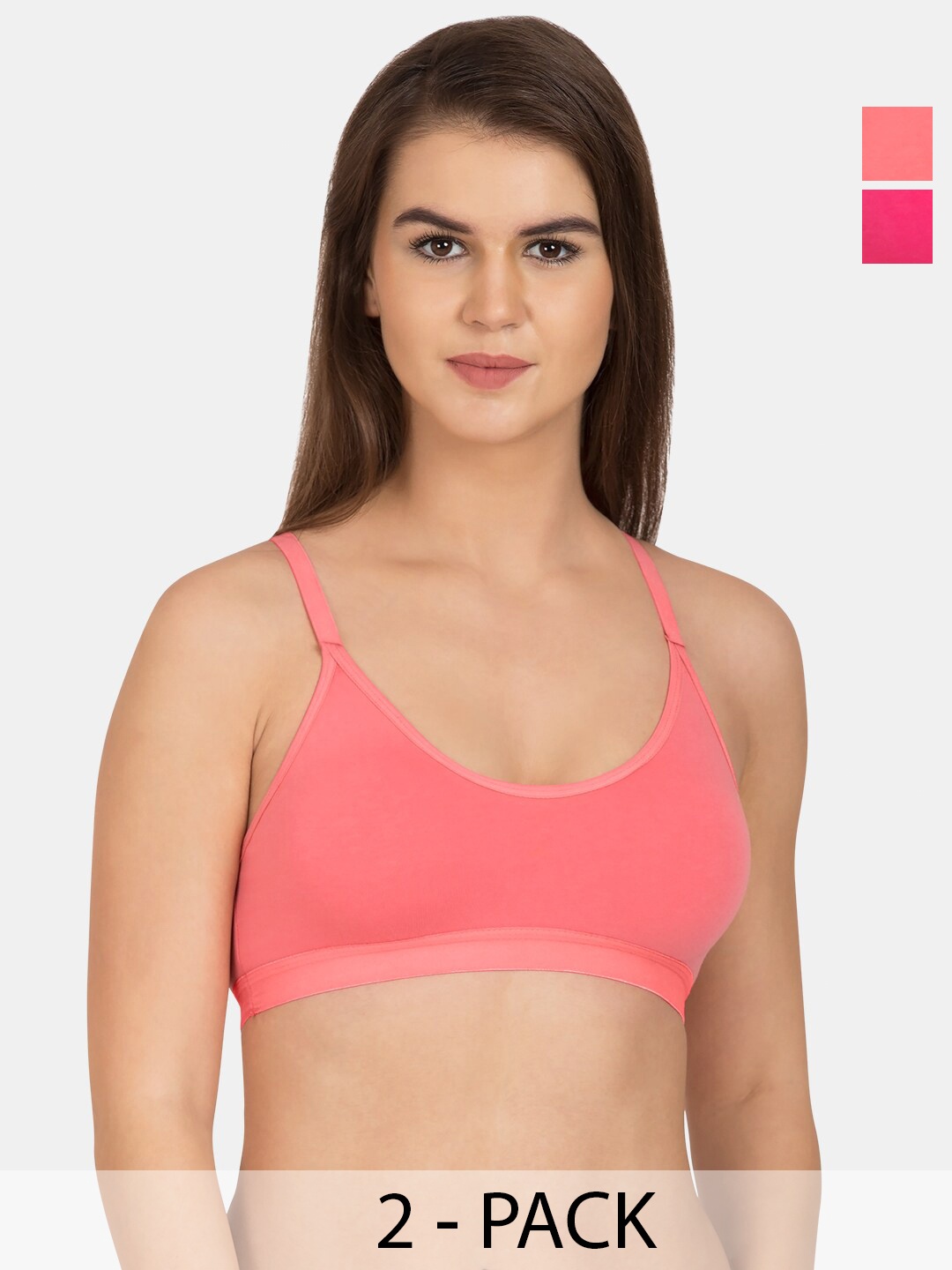 

Tweens Pack Of 2 Non Padded Cotton Beginners Sports Bra With All Day Comfort, Pink