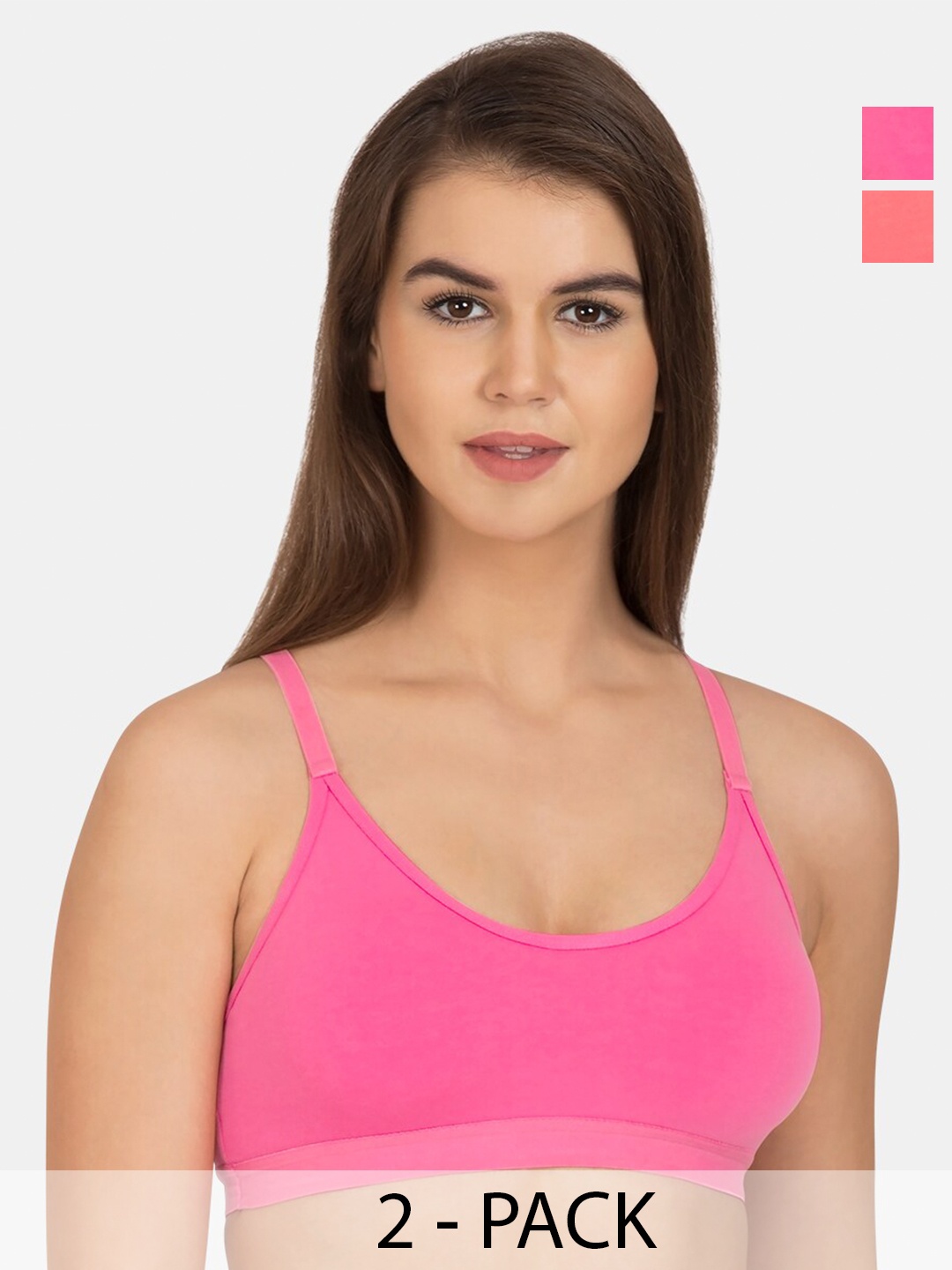 

Tweens Pack Of 2 Non Padded Cotton Beginners Sports Bra With All Day Comfort, Pink