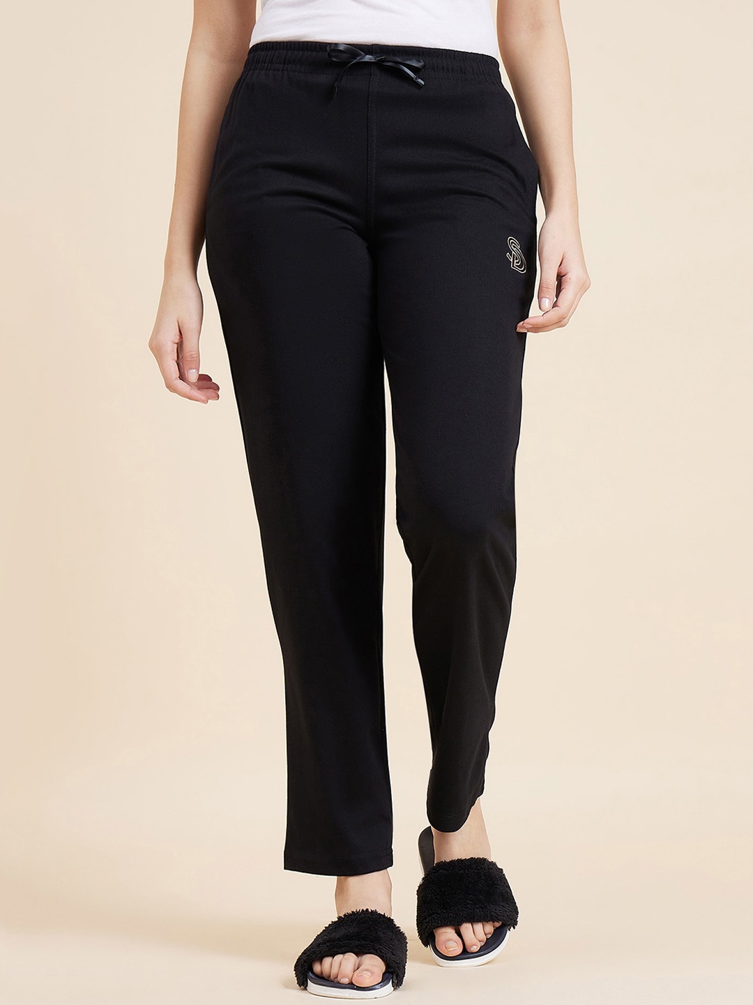 

Sweet Dreams Women Mid-Rise Cotton Lounge Pants, Black