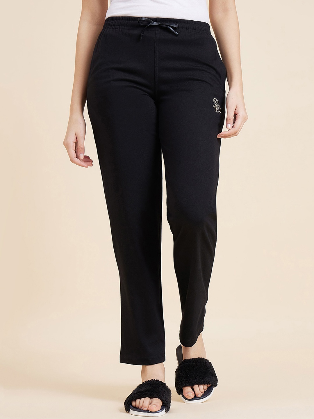 

Sweet Dreams Women Mid-Rise Cotton Lounge Pants, Black