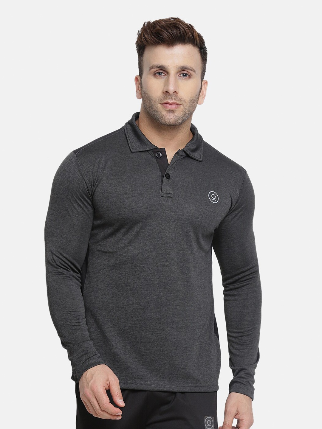 

CHKOKKO Polo Collar Long Sleeves Regular Fit T-shirt, Grey