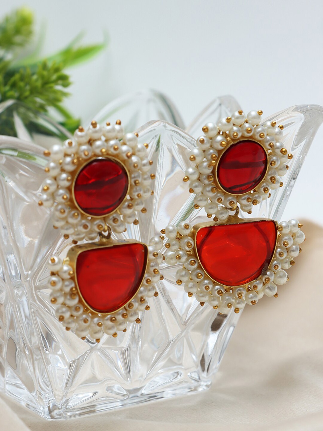 

Ozanoo Gold-Plated Floral Drop Earrings, Red