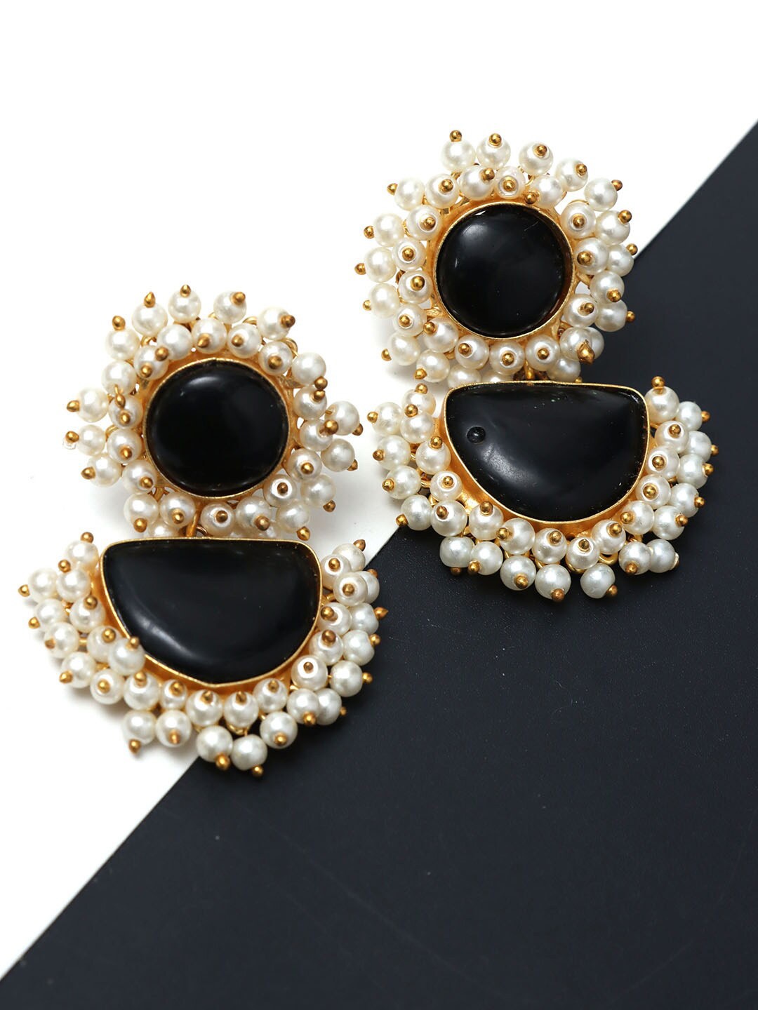 

Ozanoo Gold-Plated Floral Drop Earrings, Black
