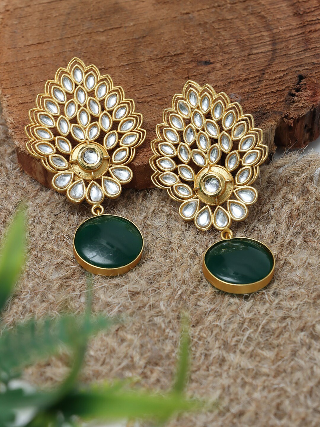 

Ozanoo Gold-Plated Floral Drop Earrings, Green