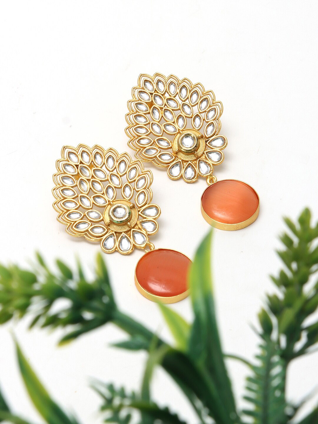 

Ozanoo Gold-Plated Floral Studs Earrings, Orange