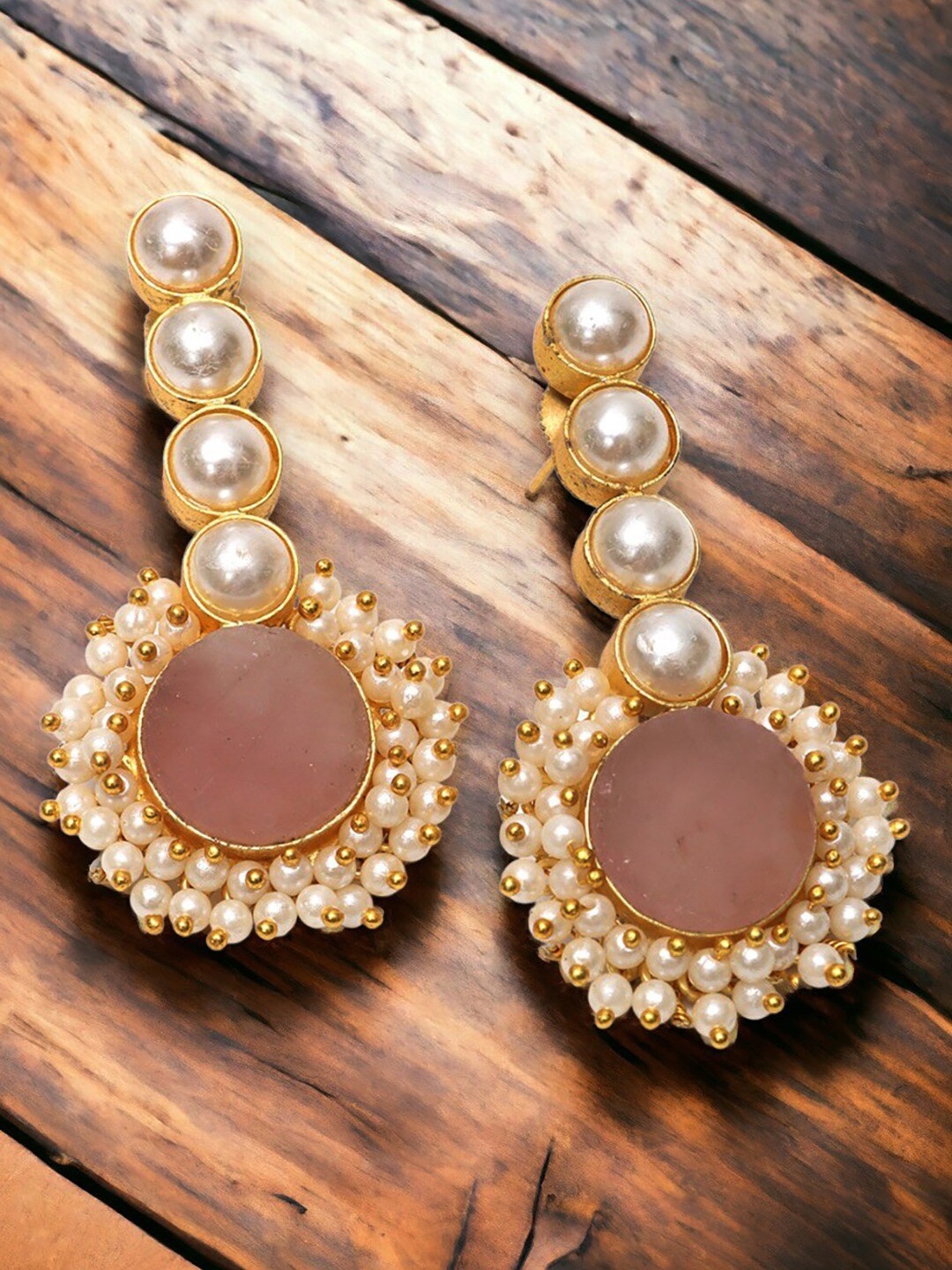 

Ozanoo Gold Plated Stone Studded & Pearl Beaded Drop Earrings