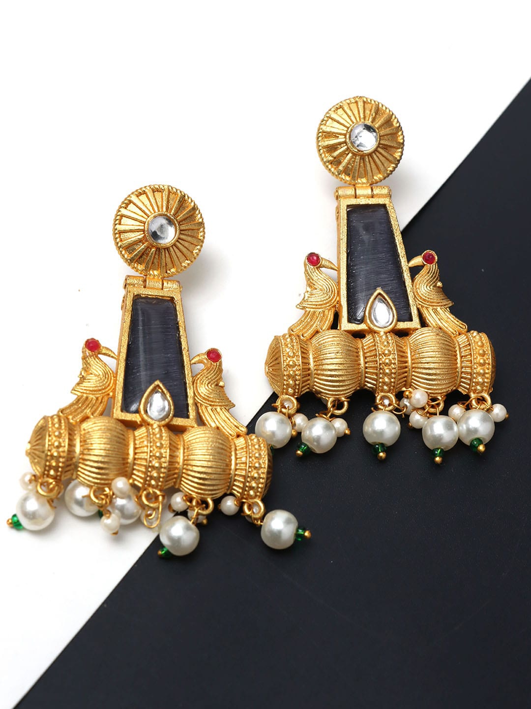 

Ozanoo Gold-Plated Floral Drop Earrings, Black