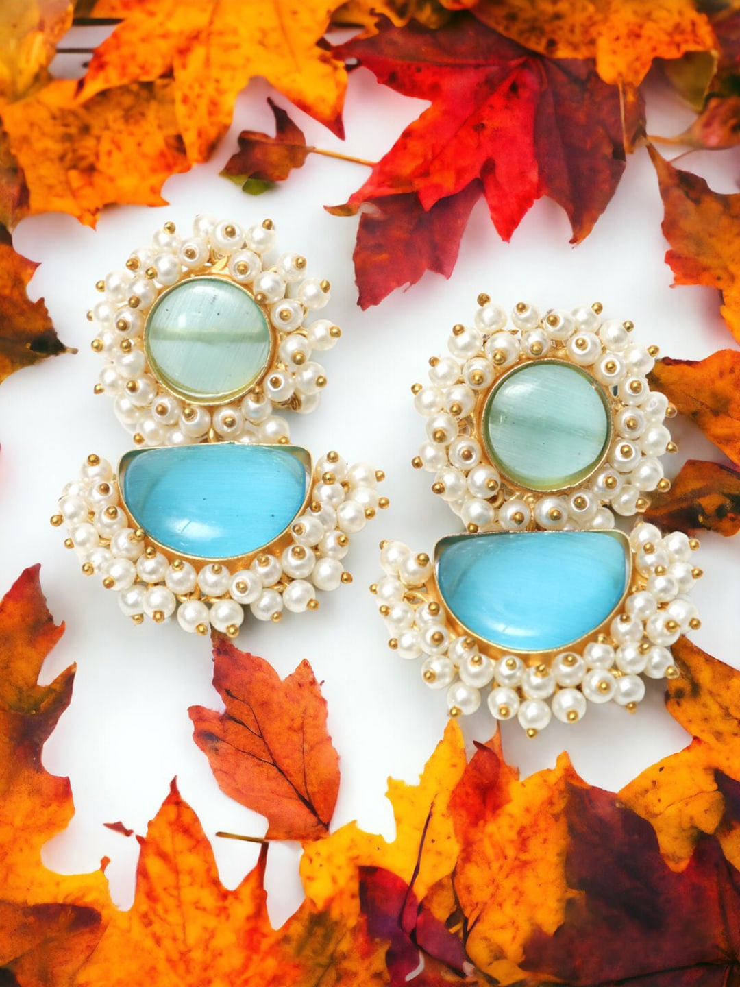 

Ozanoo Gold Plated Stone Studded & Beaded Contemporary Drop Earrings
