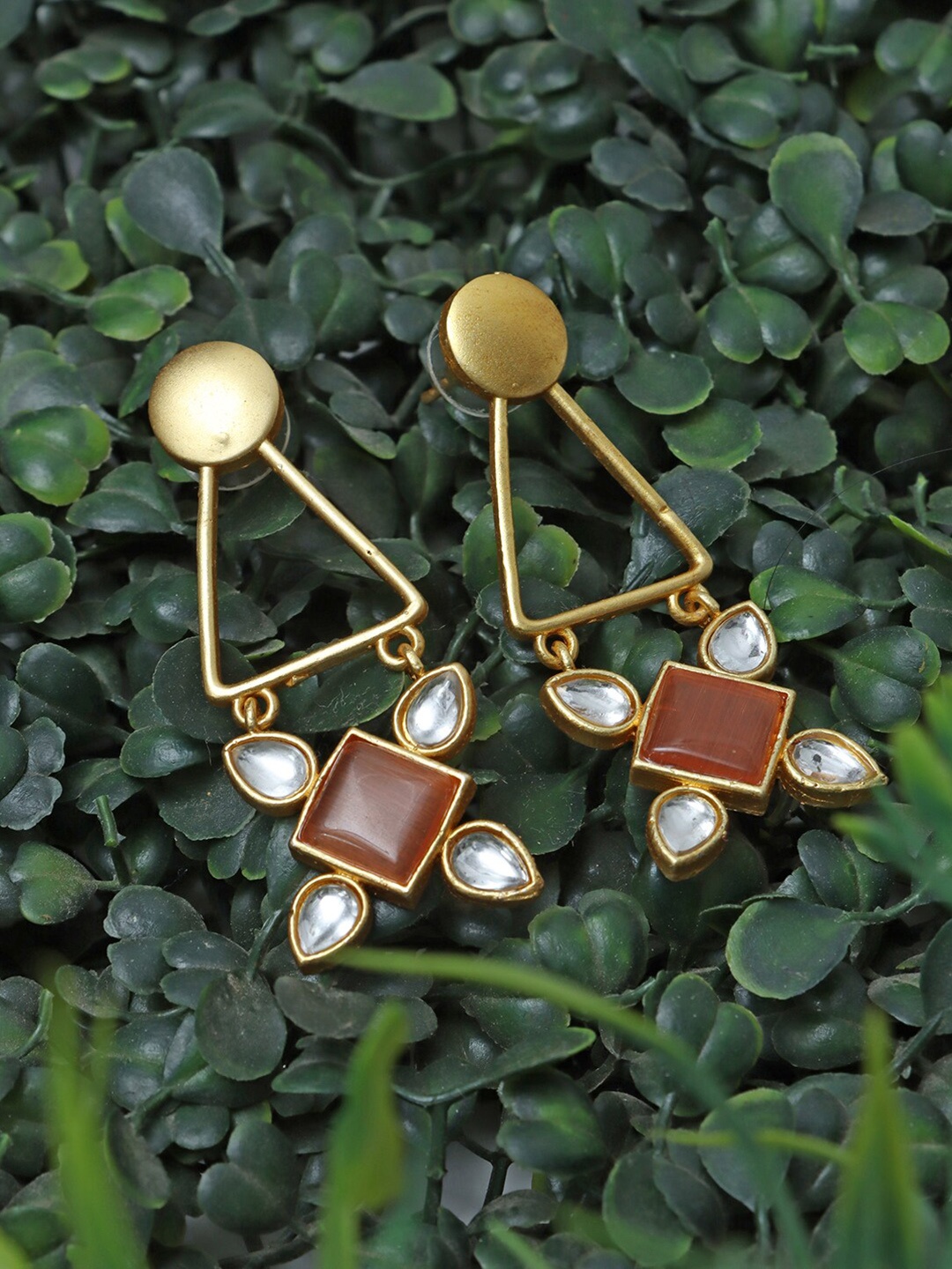 

Ozanoo Gold-Plated Triangular Drop Earrings
